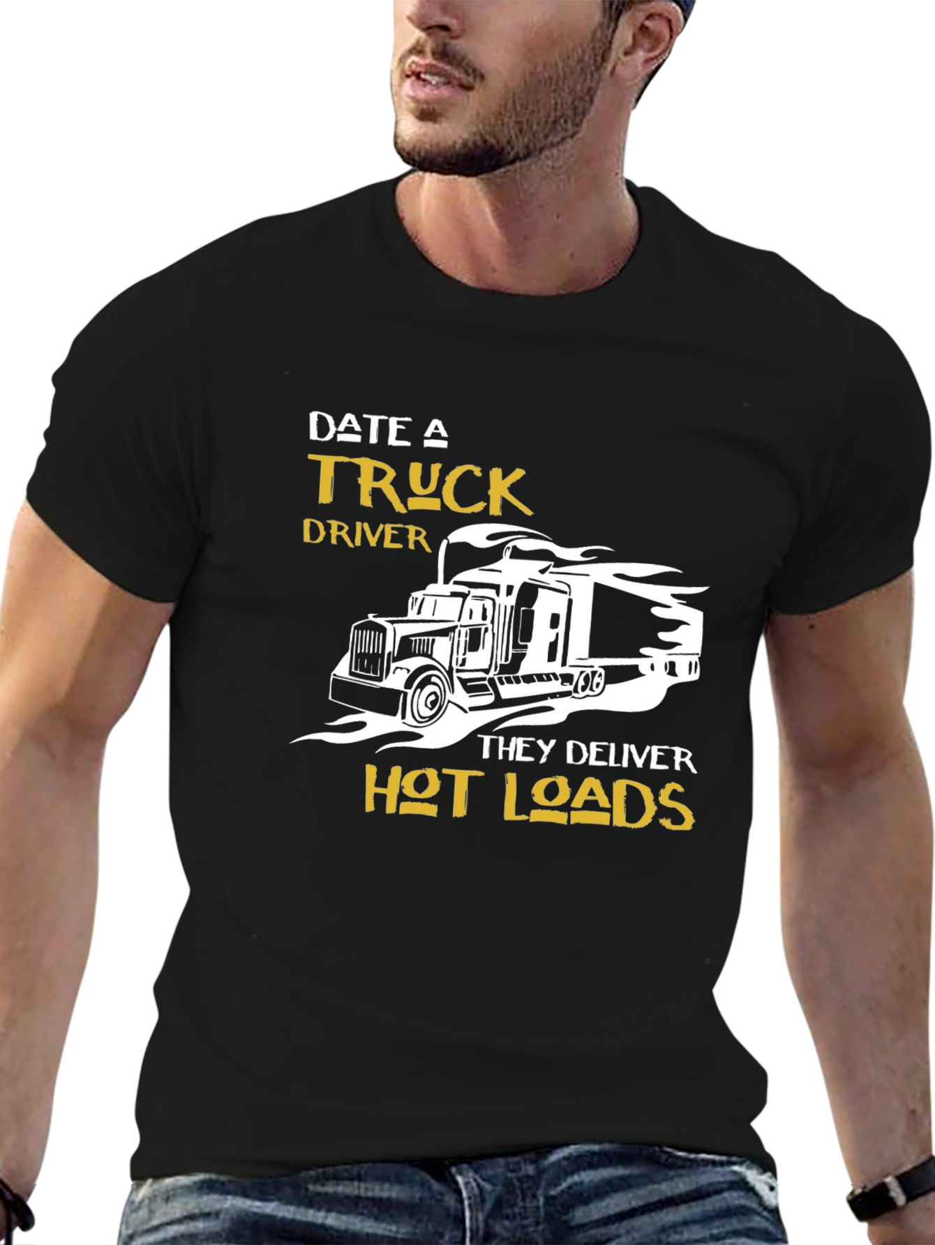 Black Date a Truck Driver Graphic T-Shirt - Black view 6