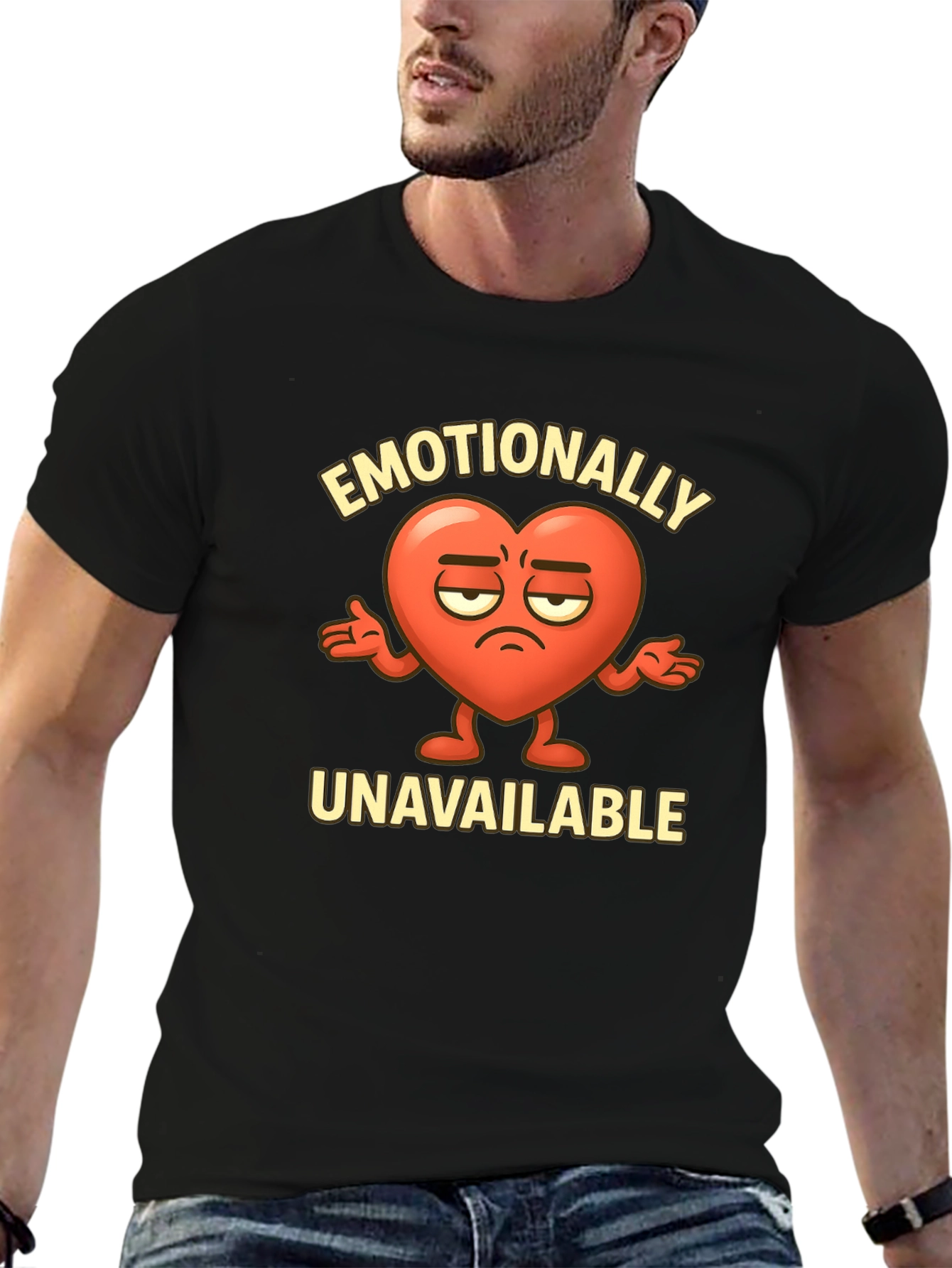 Black Emotionally Unavailable Heart Graphic T-Shirt view 6