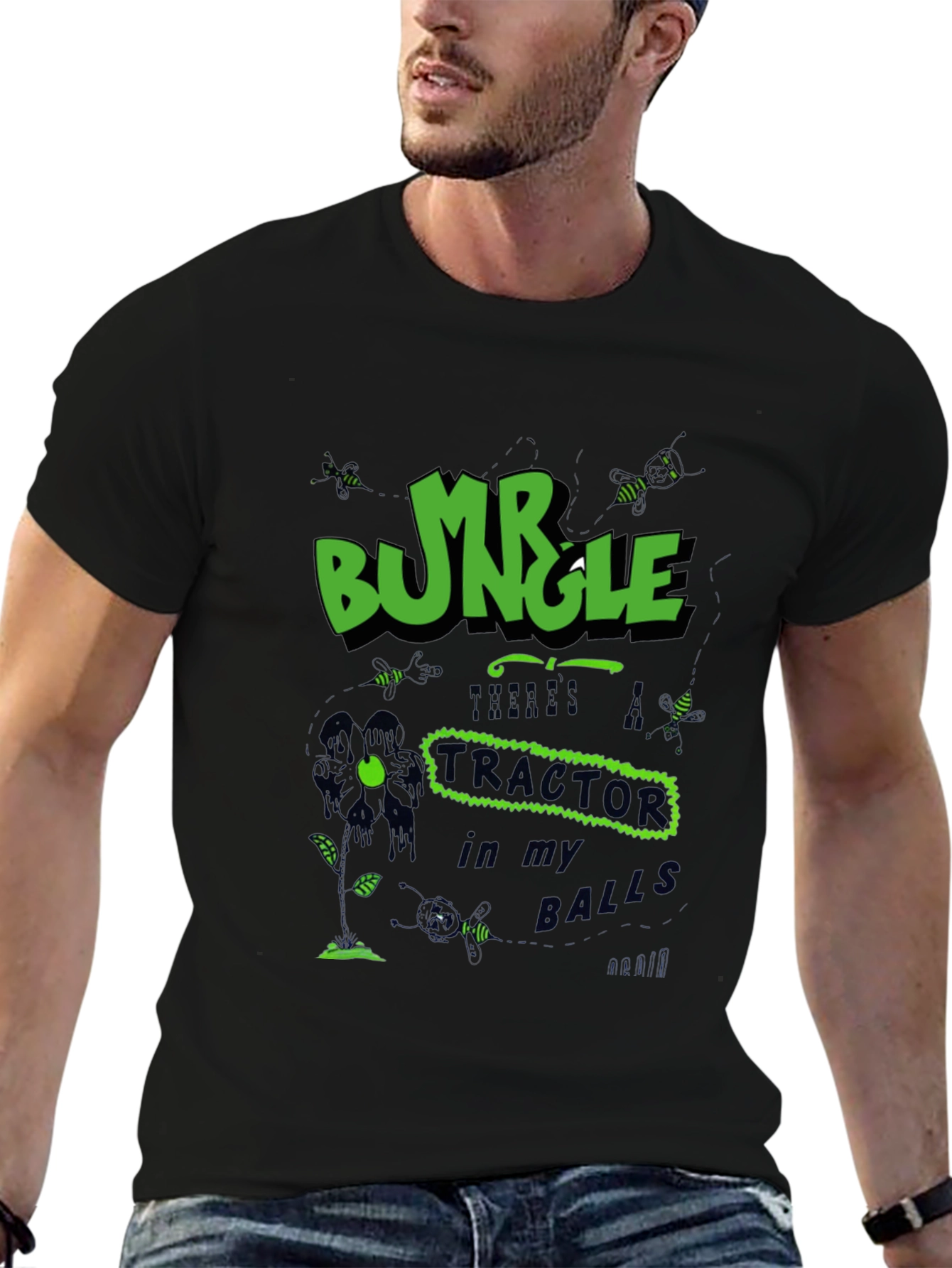 Black Mr. Bungle Tractor Balls T-Shirt view 6