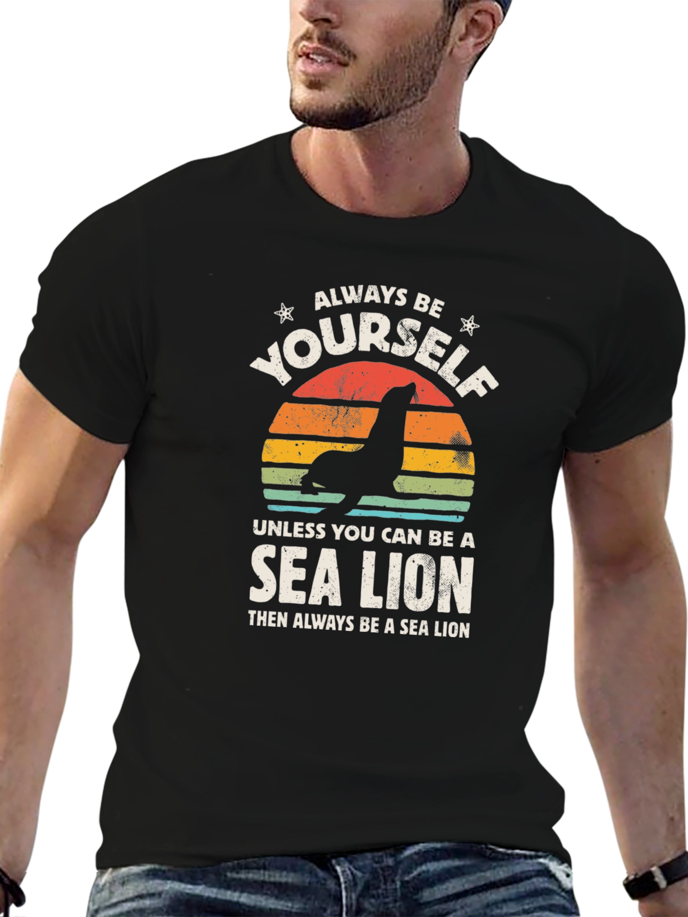 Black Always Be Yourself Sea Lion Black Graphic Tee view 6