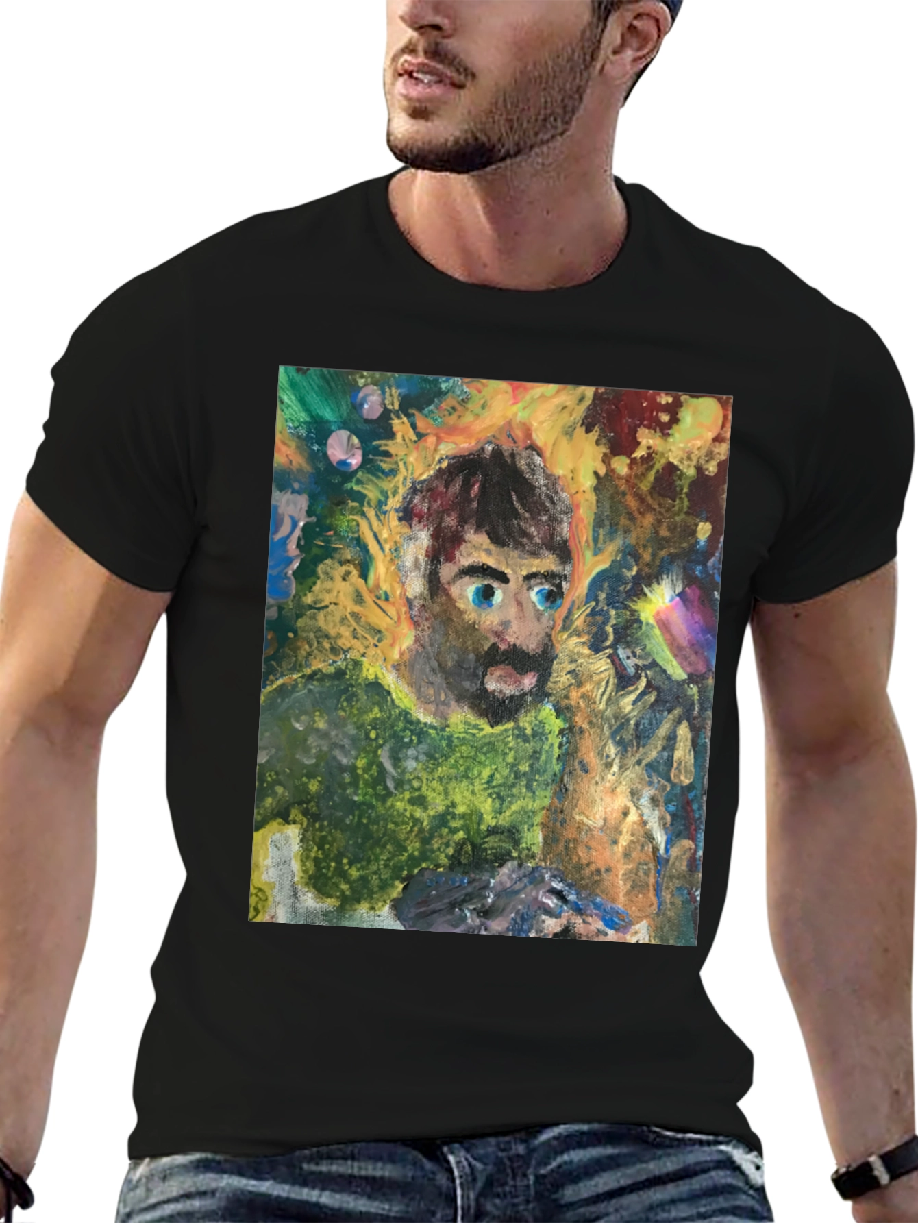 Black Abstract Portrait Graphic Tee - Unique Art Shirt view 6