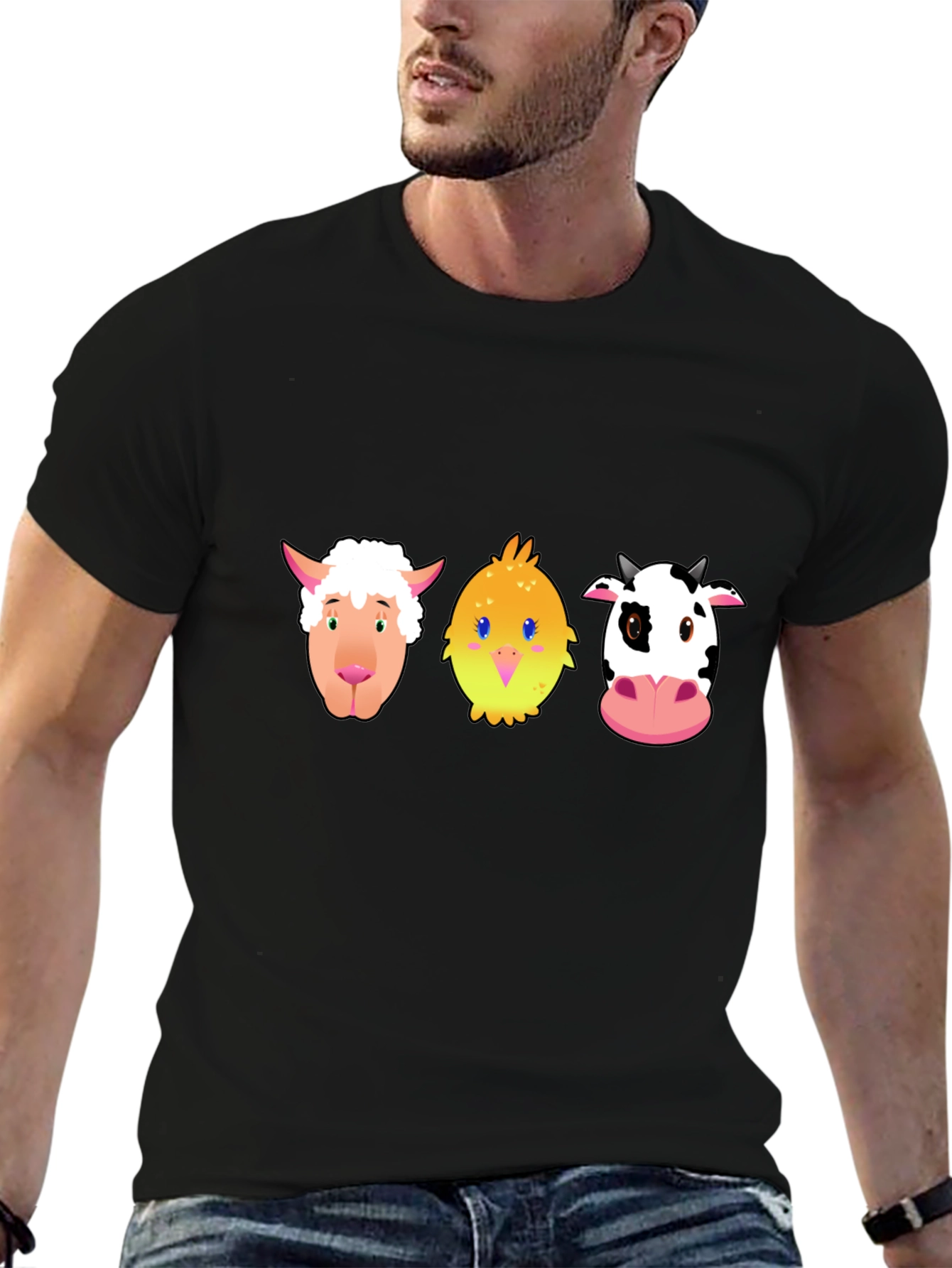 Black Cartoon Farm Animal T-Shirt view 6