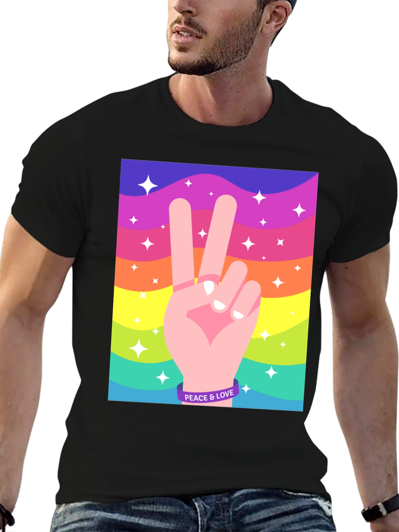 Peace and Love Graphic Tee - Retro Rainbow Design - 6