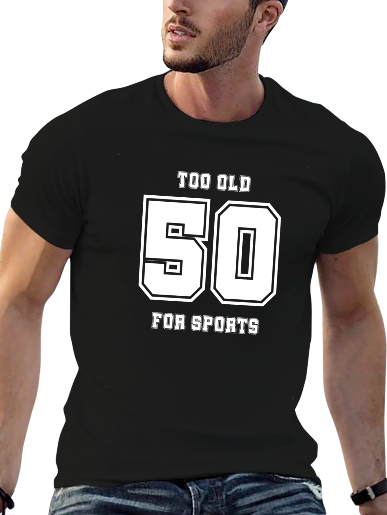 Black Too Old for Sports 50th Birthday T-Shirt view 6