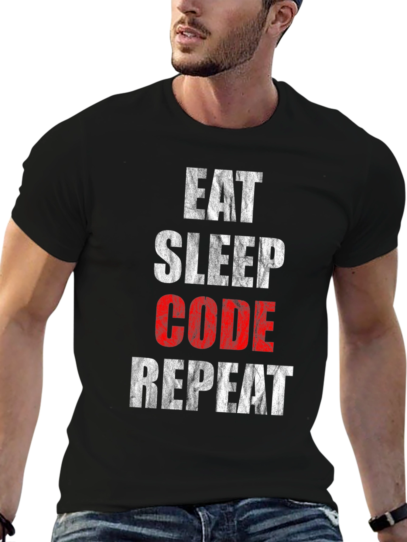 Black Eat Sleep Code Repeat Graphic Tee view 6
