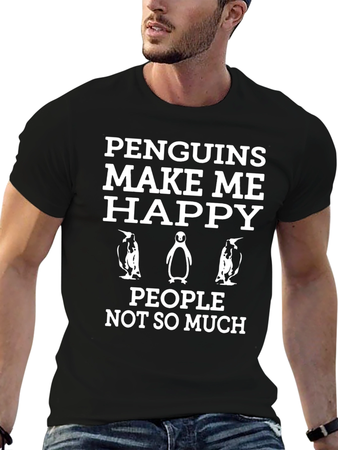 Black Penguins Make Me Happy Black T-Shirt view 6
