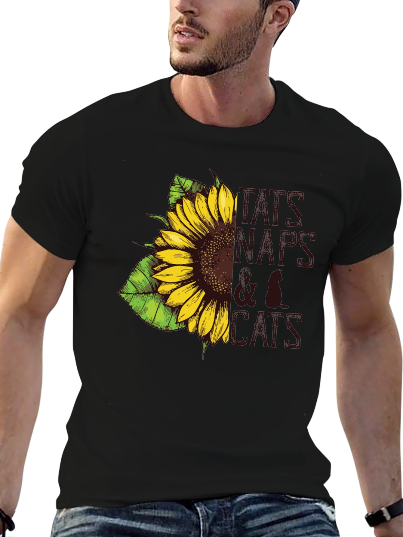 Black Tats, Naps & Cats Sunflower Graphic Tee view 6