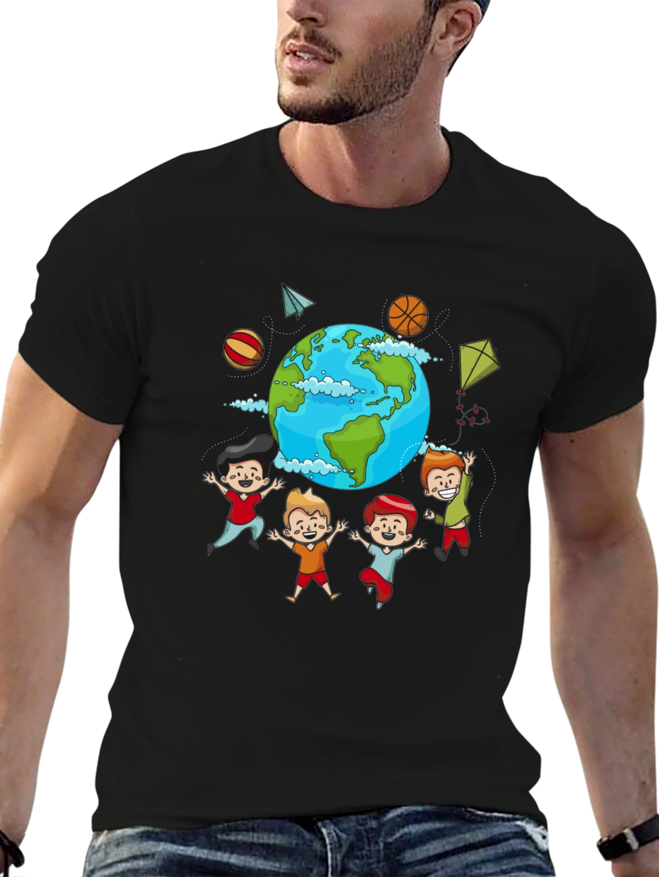 Black Global Kids Graphic T-Shirt - World Friendship Tee view 6