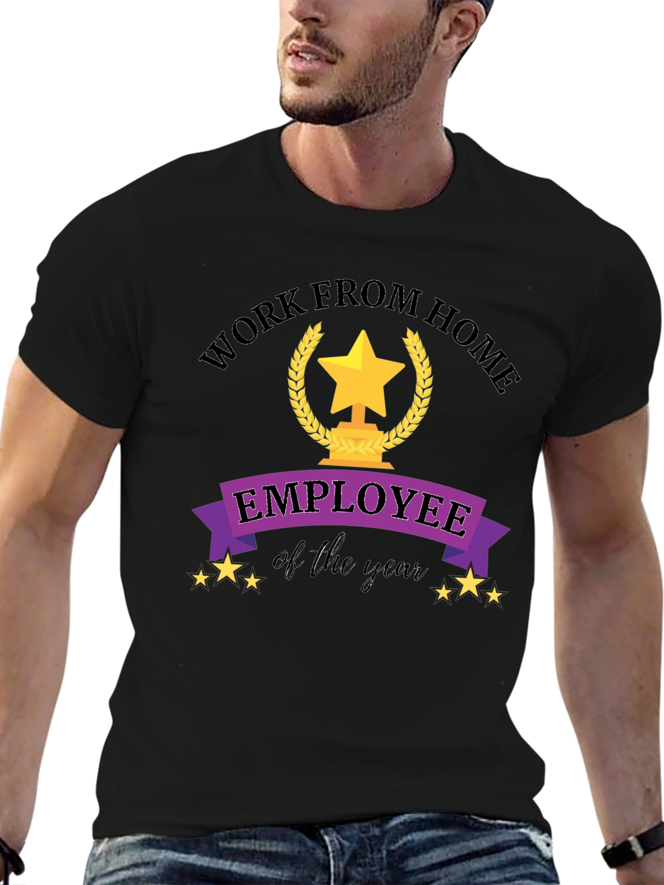 Black Work From Home Employee of the Year Black T-Shirt view 6