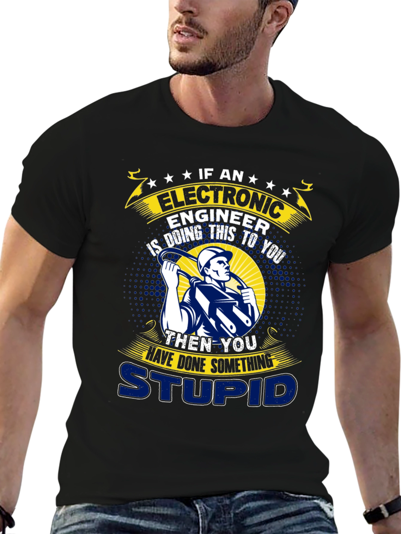 Black Electronic Engineer Funny T-Shirt view 6