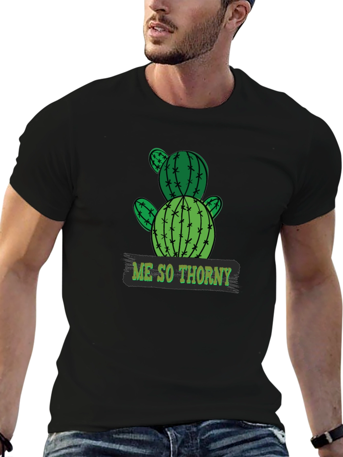 Black Me So Thorny Cactus Graphic Tee - Black Cotton T-Shirt view 6