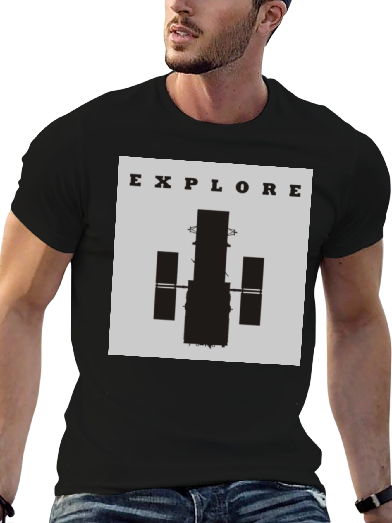 Black Explore Space T-Shirt - Black Cotton Graphic Tee view 6
