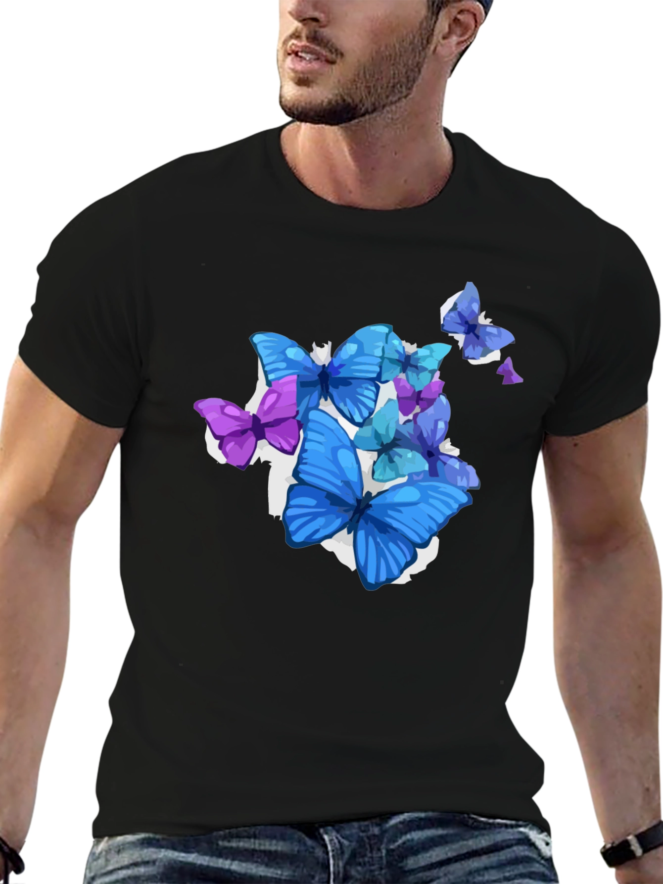 Black Butterfly Graphic Black T-Shirt - Men's Fashion view 6