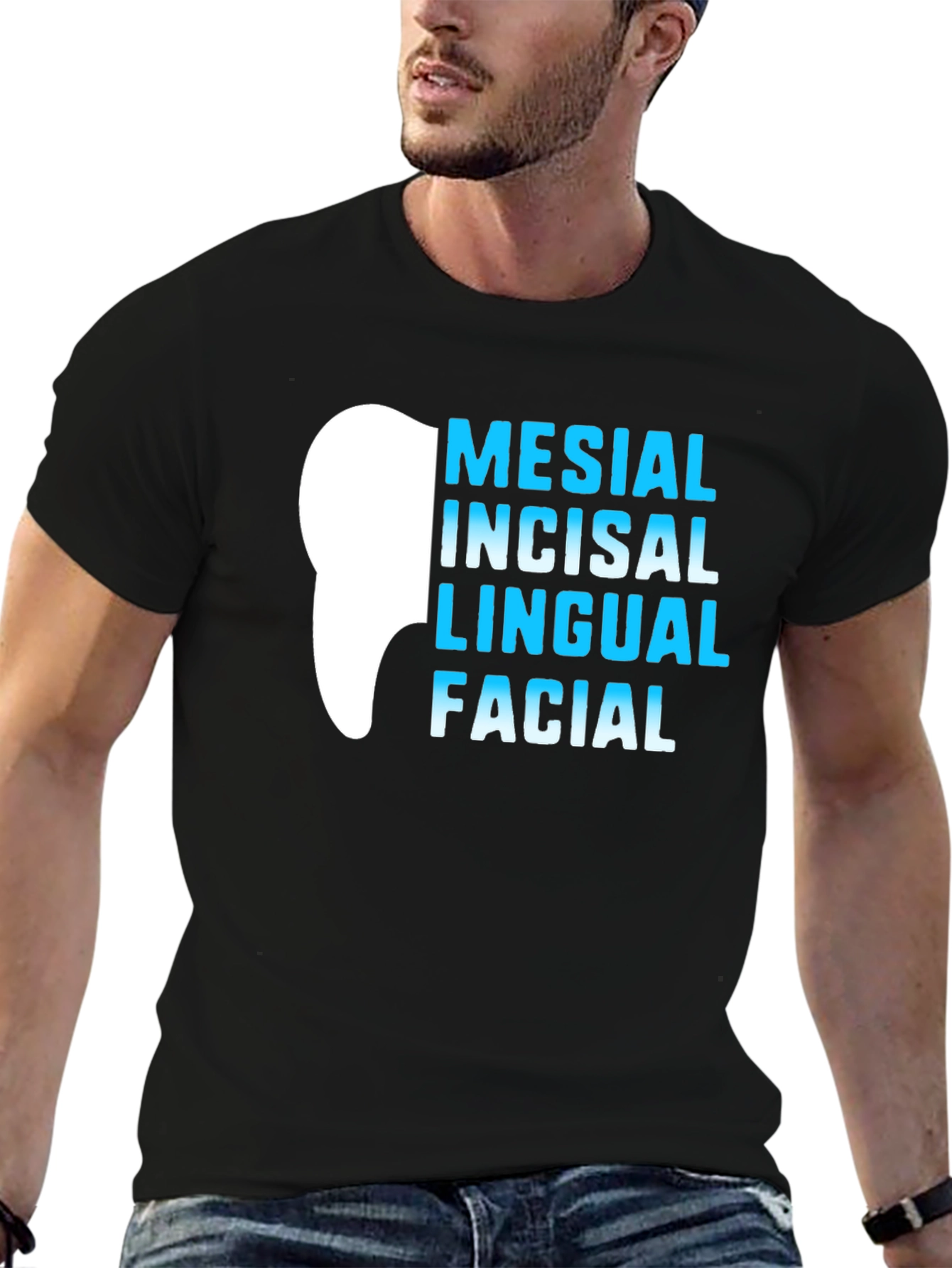 Black Dental Anatomy T-Shirt - Mesial Incisal Lingual Facial - Dentist Gift view 6