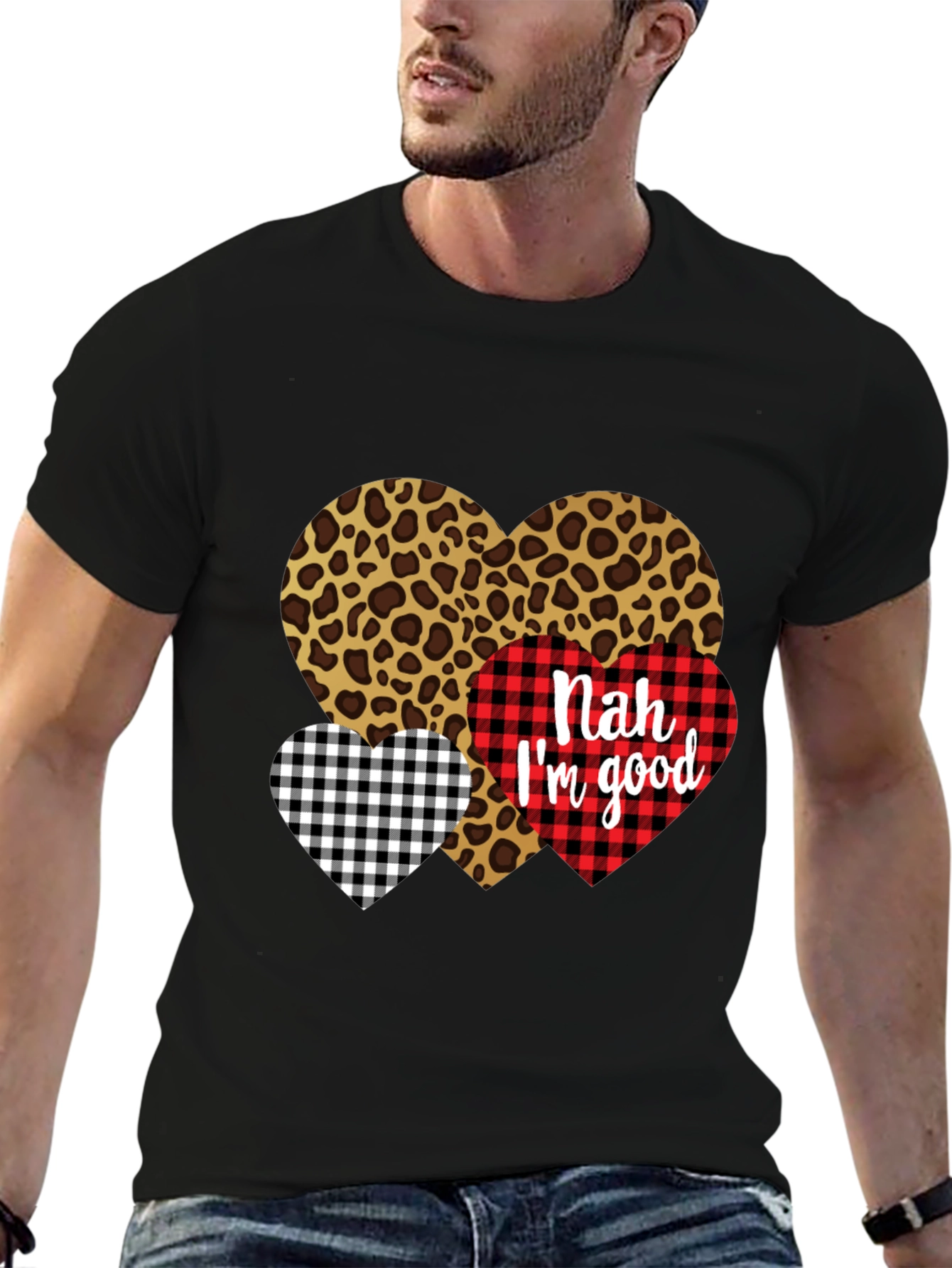 Black Nah I'm Good Heart Print Black T-Shirt view 6
