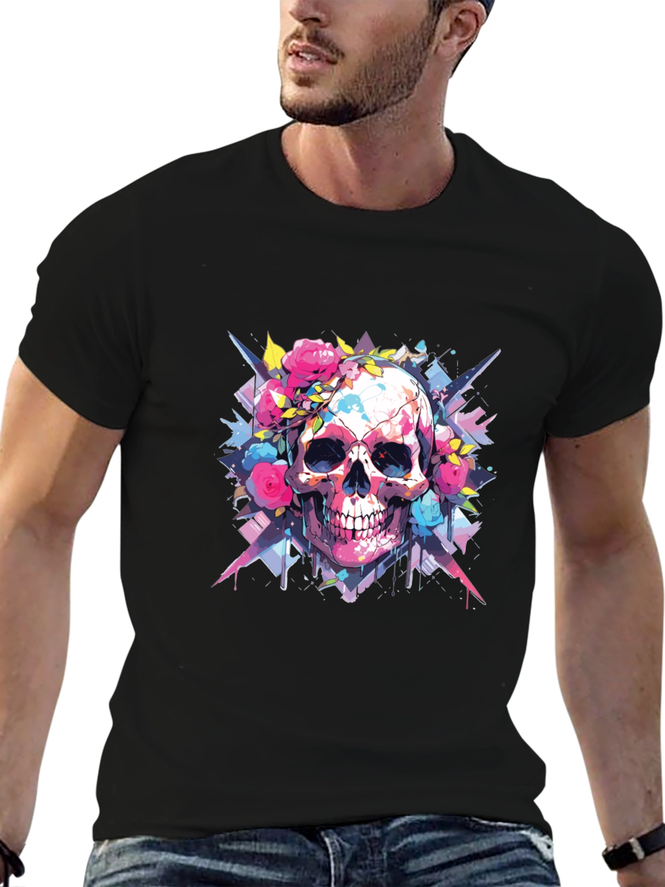 Black Skull & Roses Graphic Tee view 6