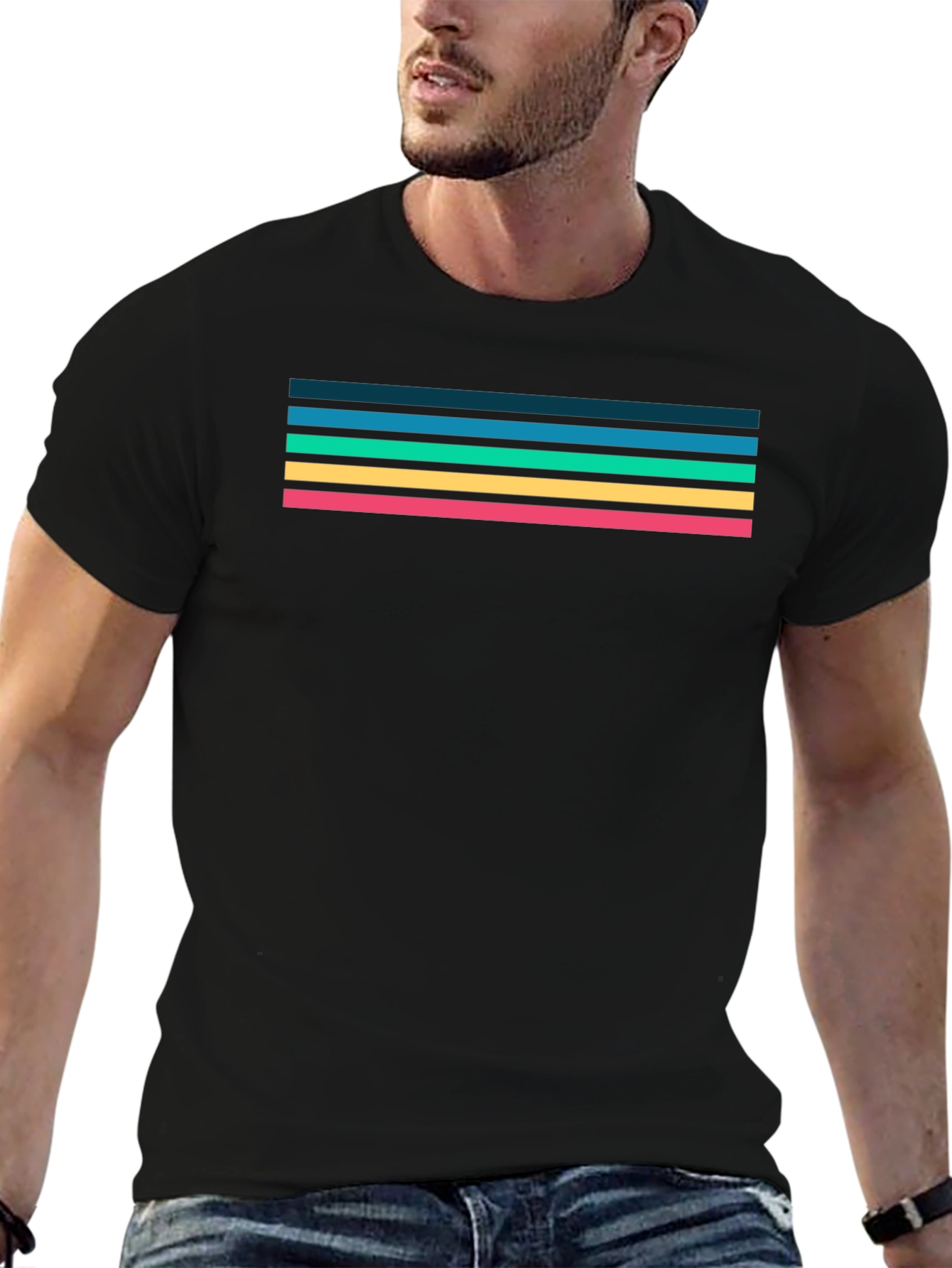 Black Retro Stripe Tee - Black Cotton Blend view 6