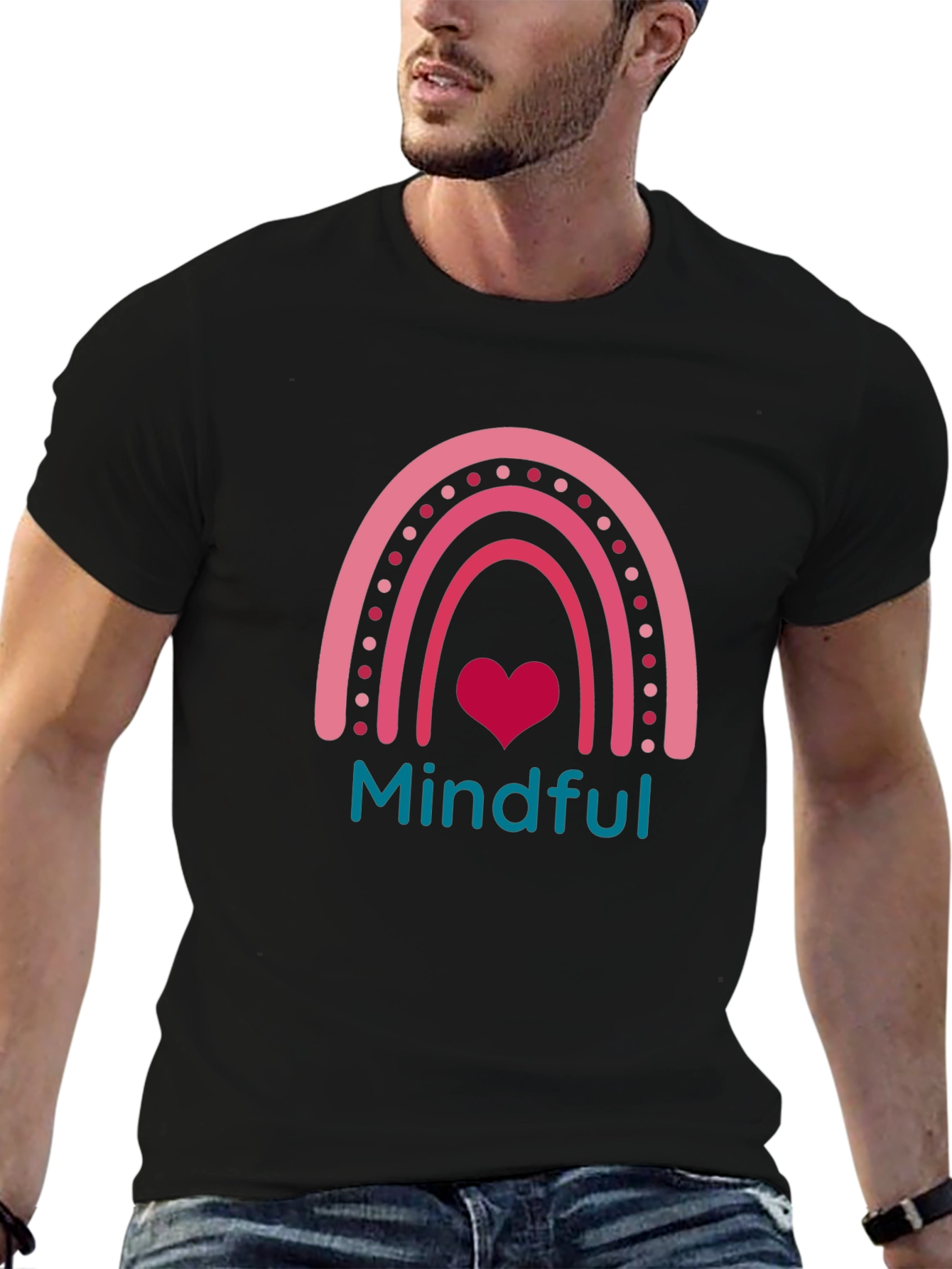 Black Mindful Rainbow Heart T-Shirt - Unisex view 6