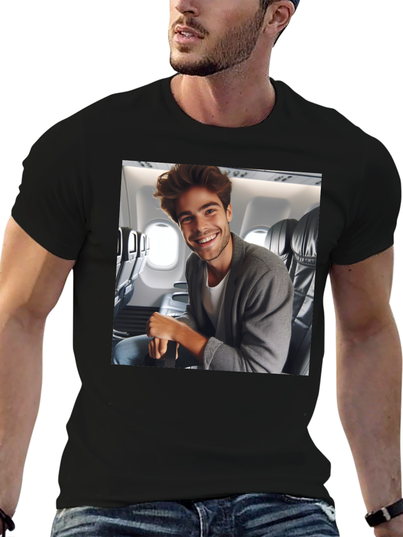 Black Smiling Man Airplane T-Shirt view 6