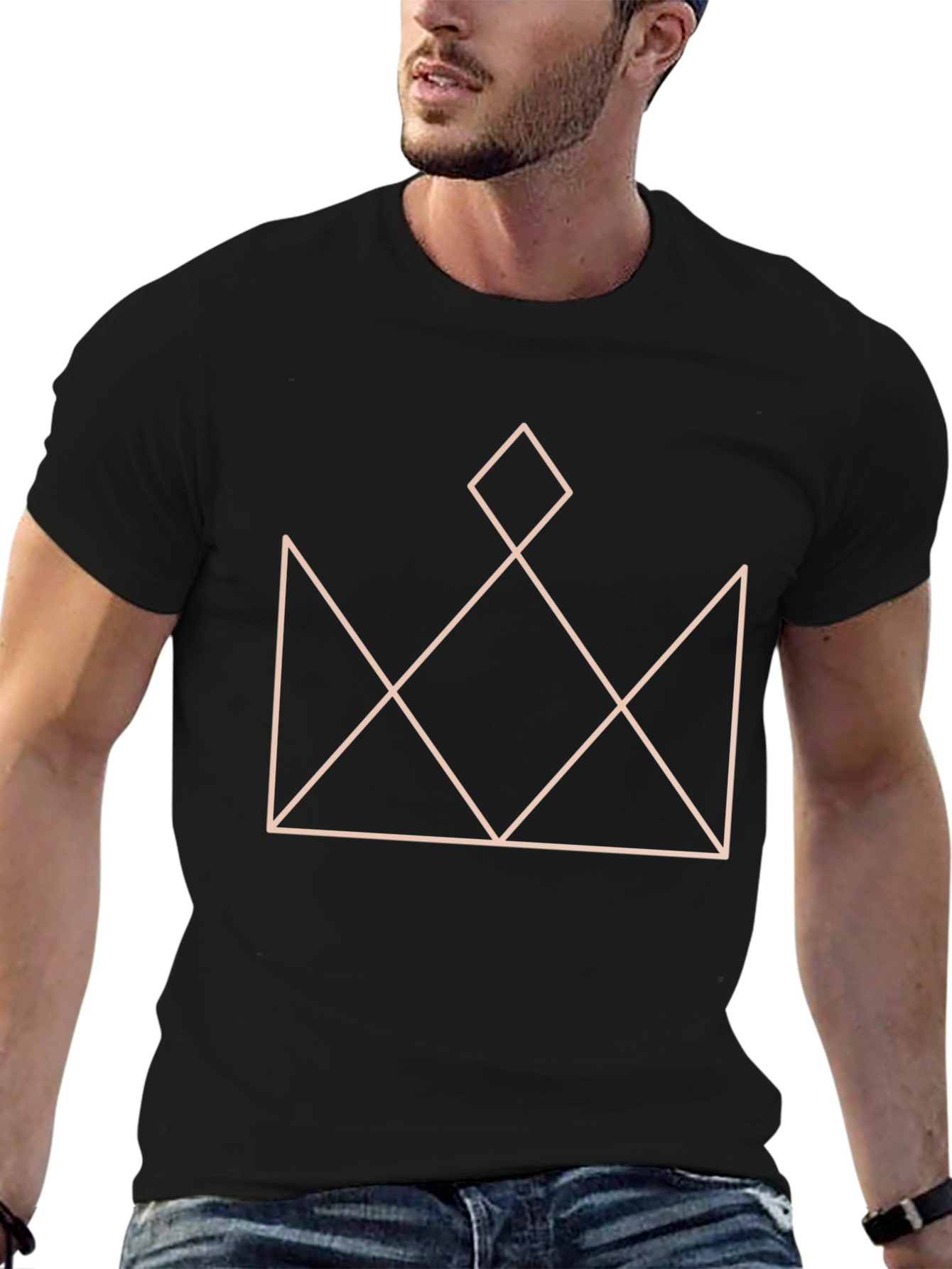 Black Geometric Crown Graphic T-Shirt - Stylish Black Tee view 6