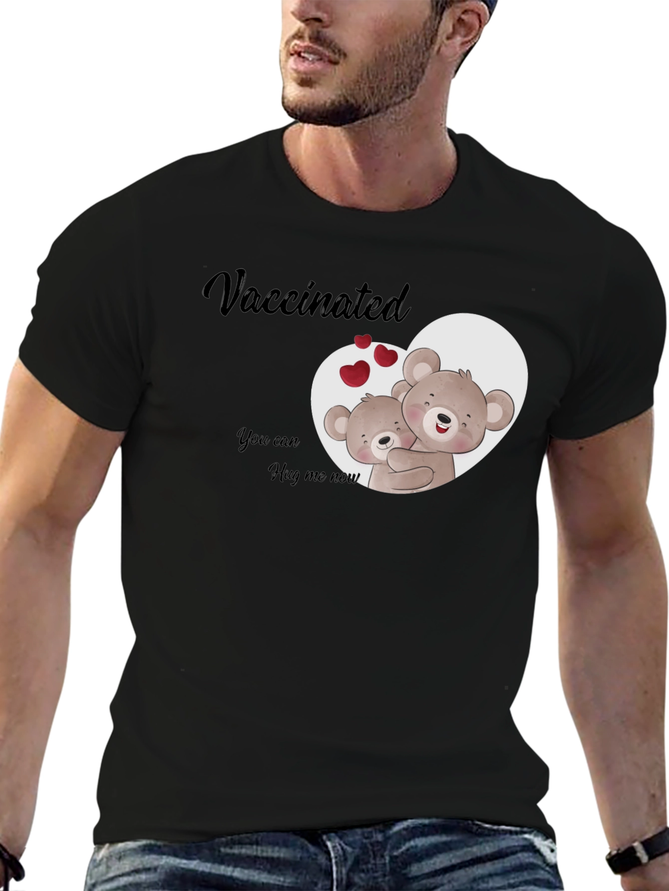 Black Vaccinated Hug Me Now T-Shirt view 6