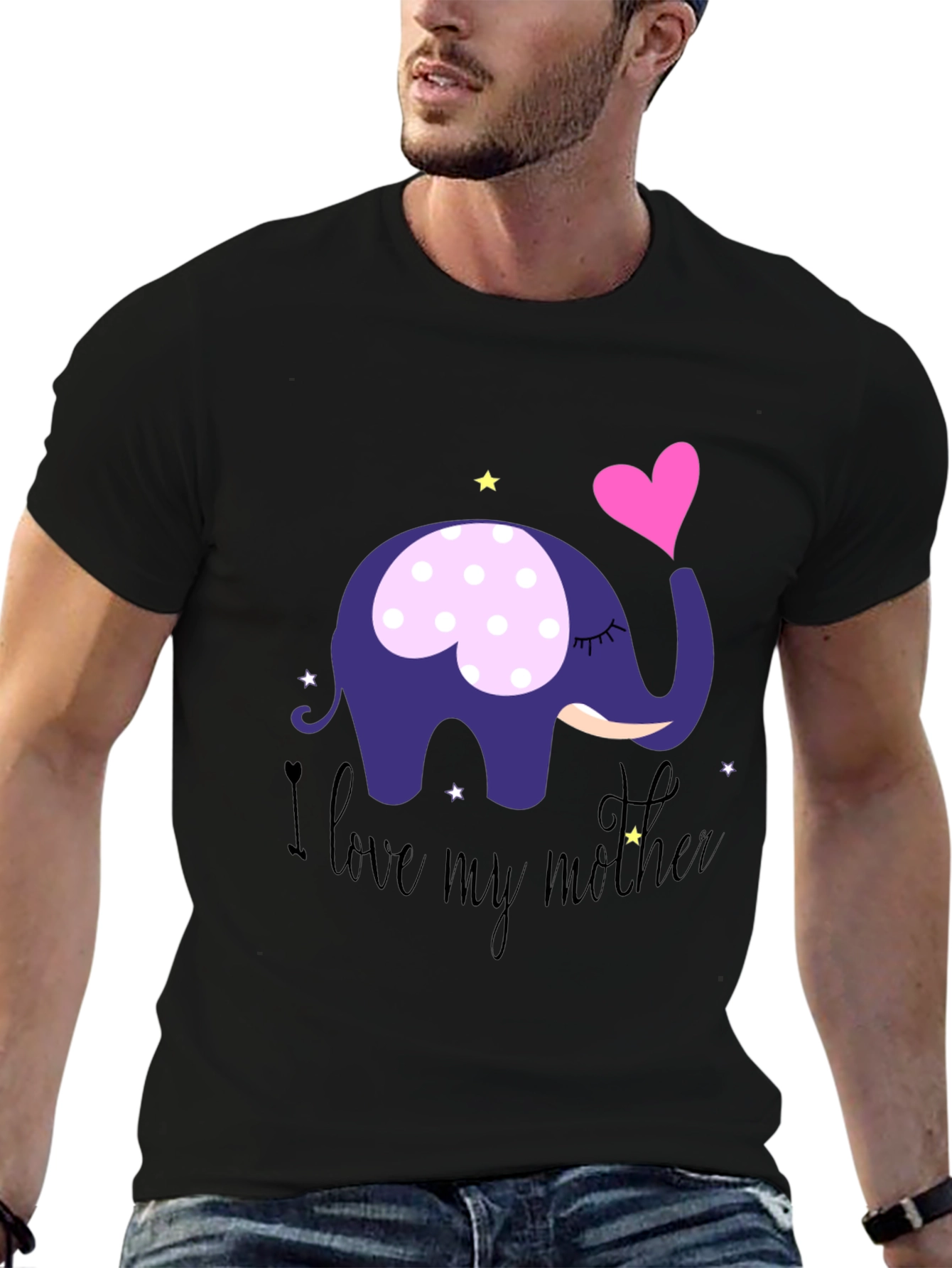 Black I Love My Mother Elephant T-Shirt - Soft Cotton Tee view 6