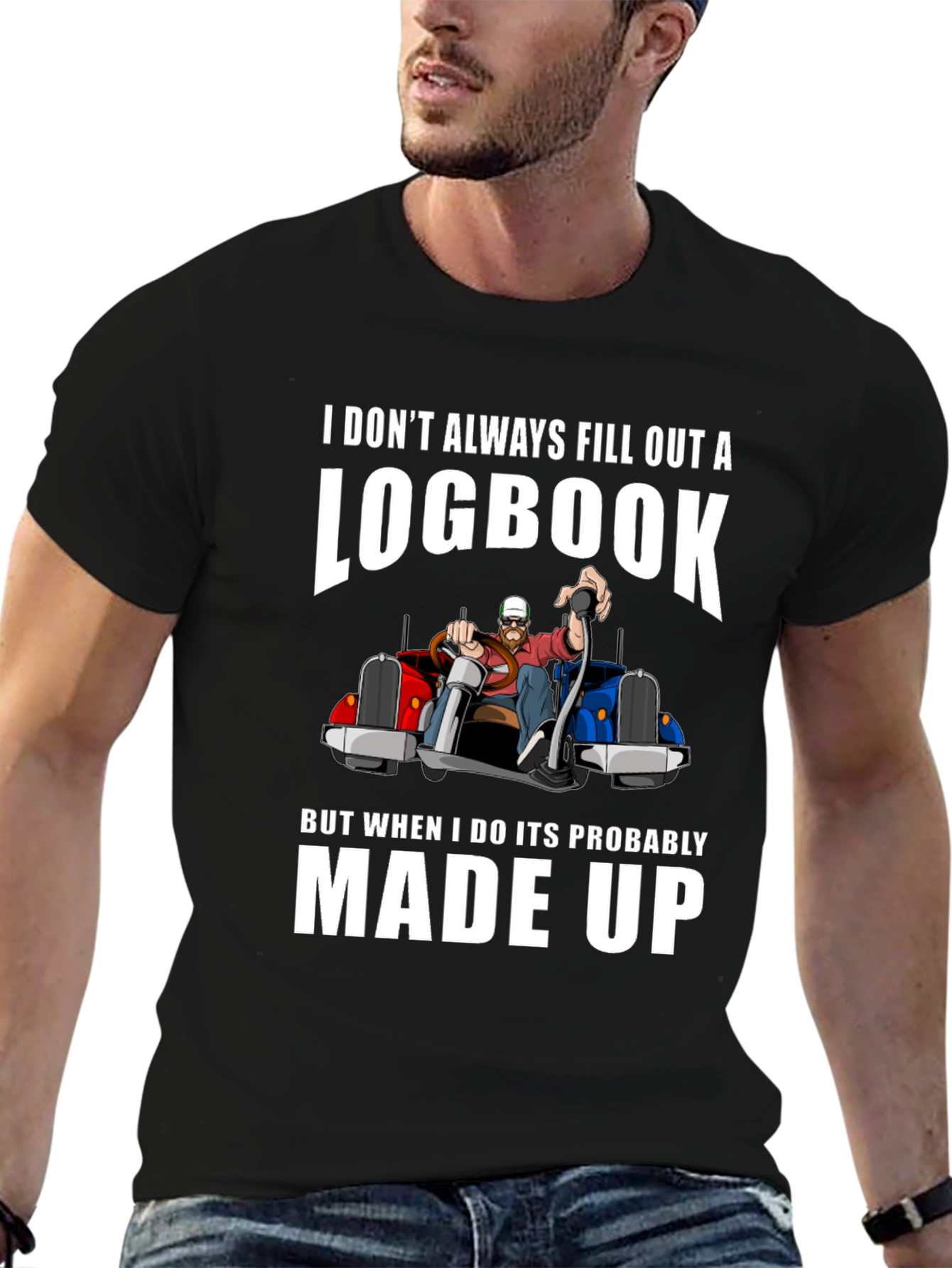 Black Funny Trucker Logbook T-Shirt view 6