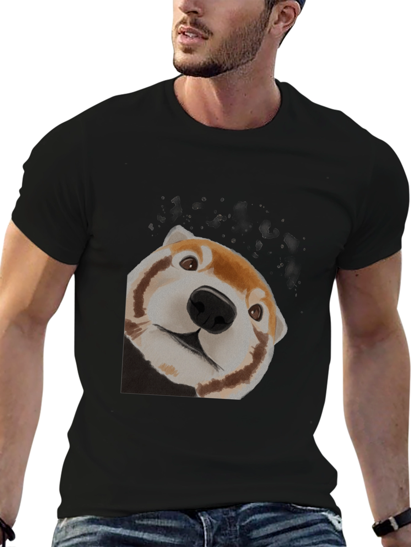 Black Red Panda Peek Black T-Shirt view 6