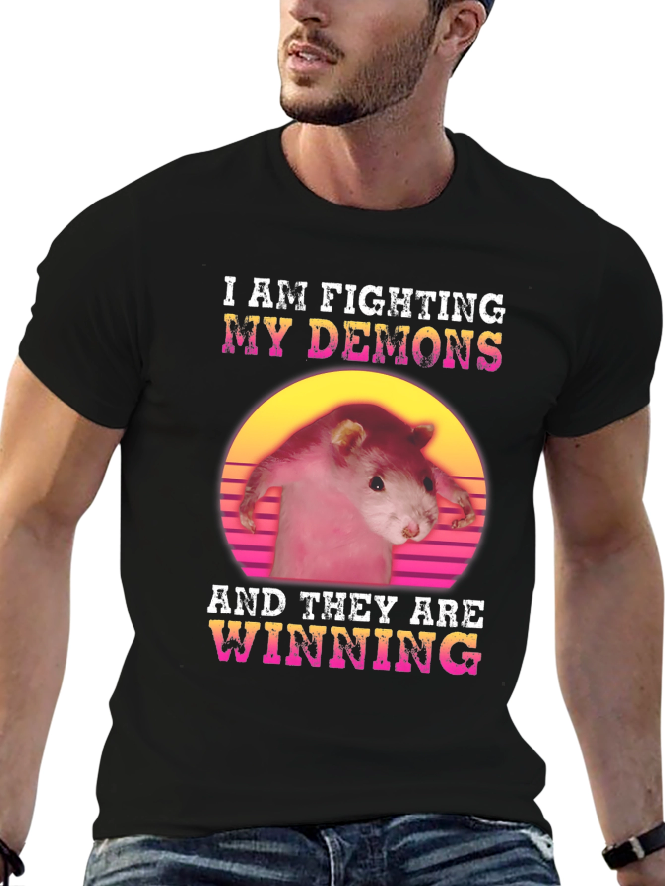 Black Fighting My Demons Rat Graphic Tee view 6