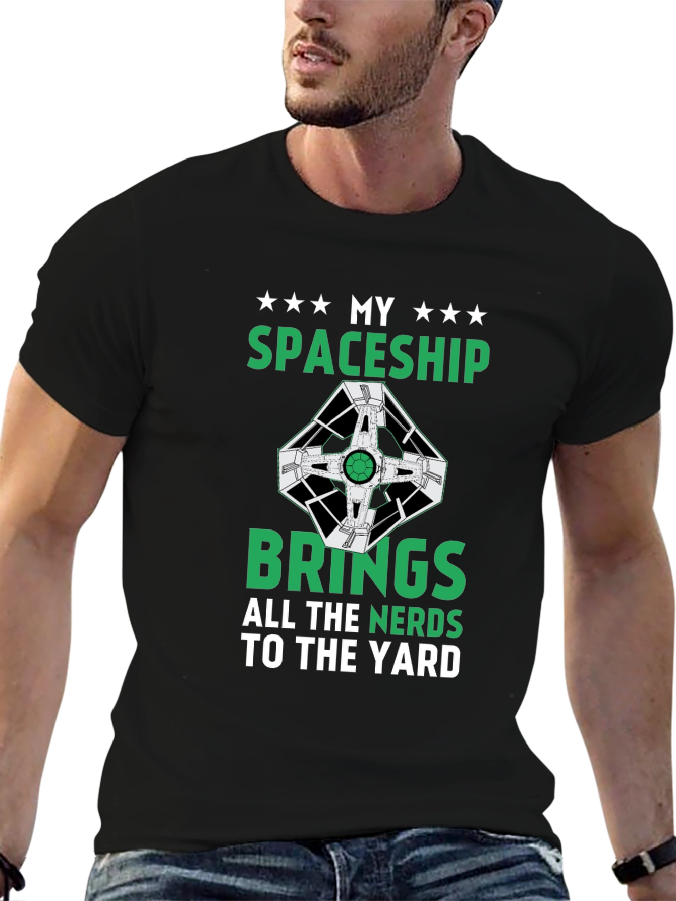 Black My Spaceship T-Shirt - Nerdy Humor Tee view 6