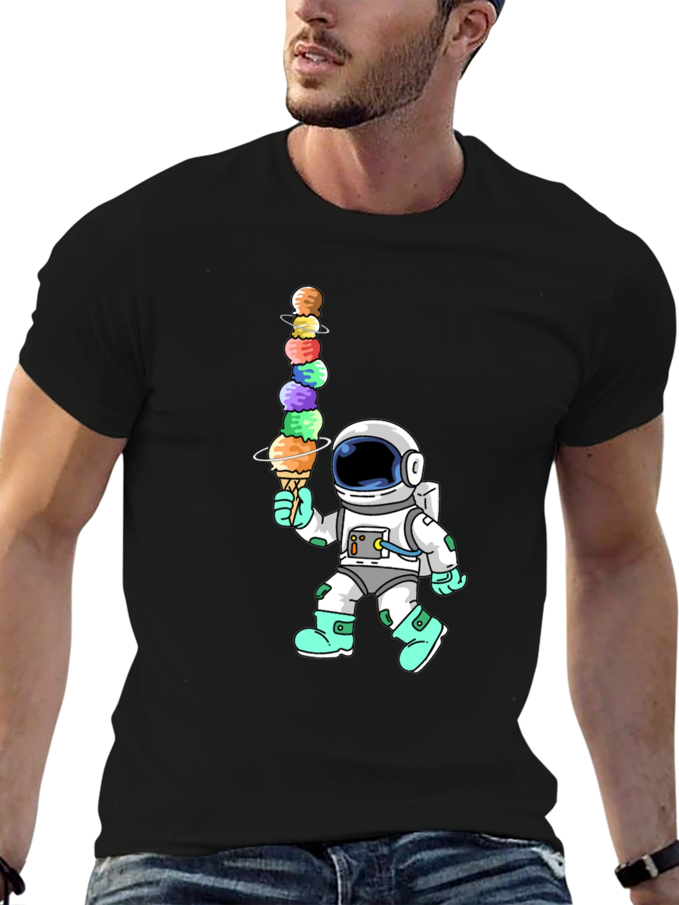 Black Astronaut Ice Cream Stack Graphic Tee view 6