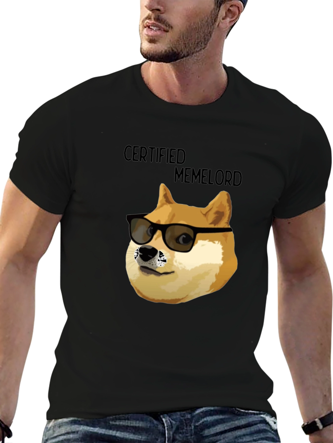 Black Certified Memelord Doge T-Shirt view 6