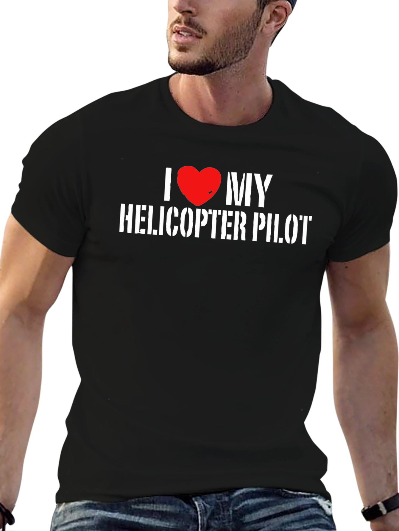 Black I Love My Helicopter Pilot T-Shirt view 6