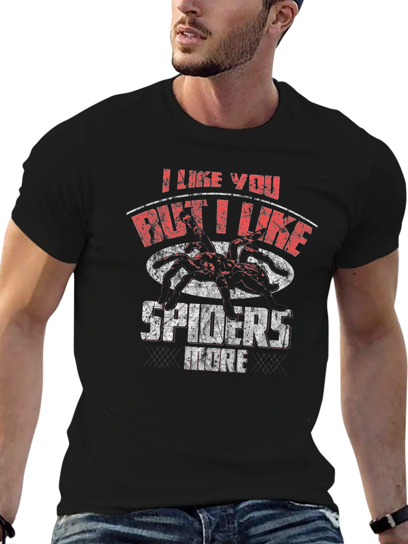 Black I Like You But Spiders More Graphic Tee view 6