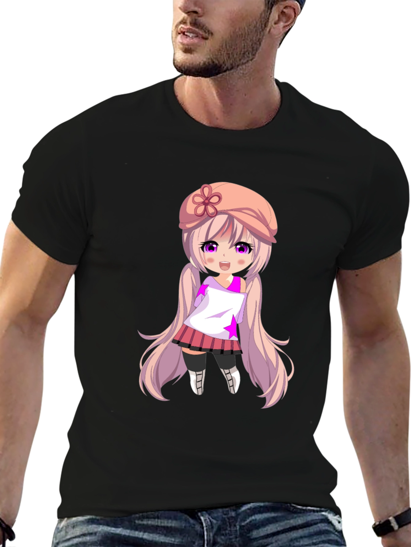 Black Anime Girl Graphic Tee - Stylish Black T-Shirt view 6