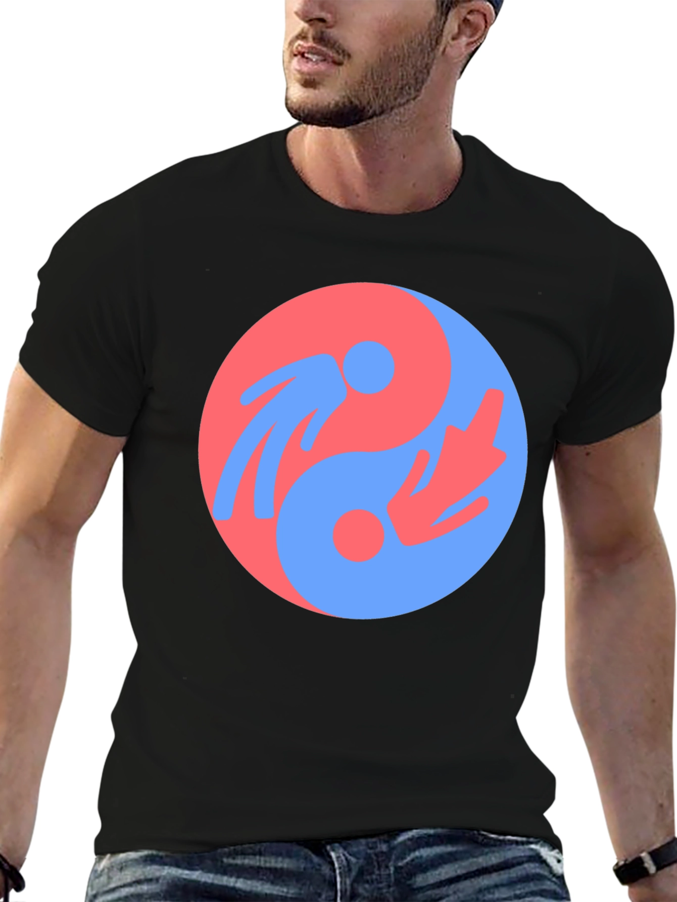 Black Yin Yang Harmony Graphic Tee - Unisex Black T-Shirt view 6