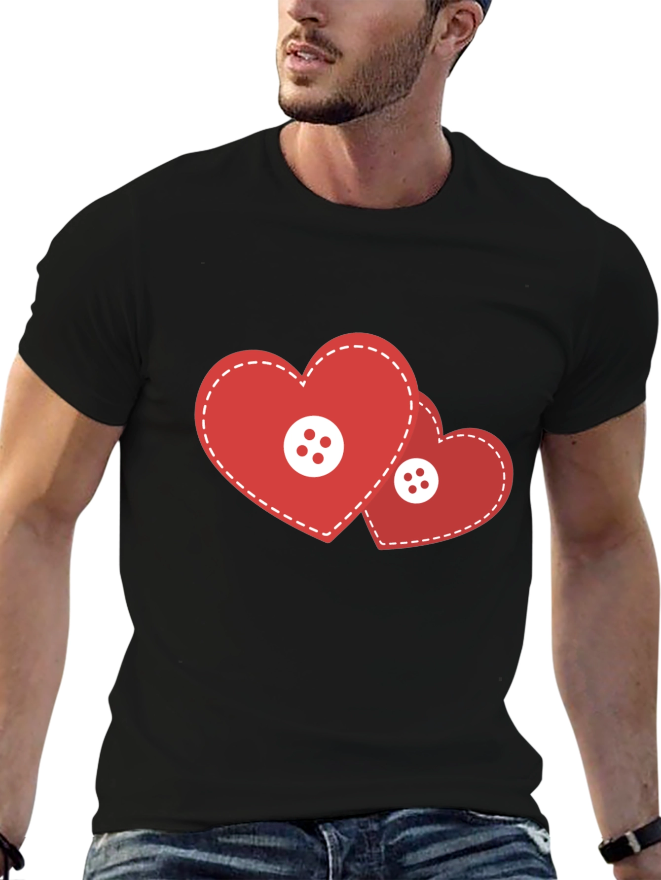 Black Heart Buttons Black T-Shirt view 6