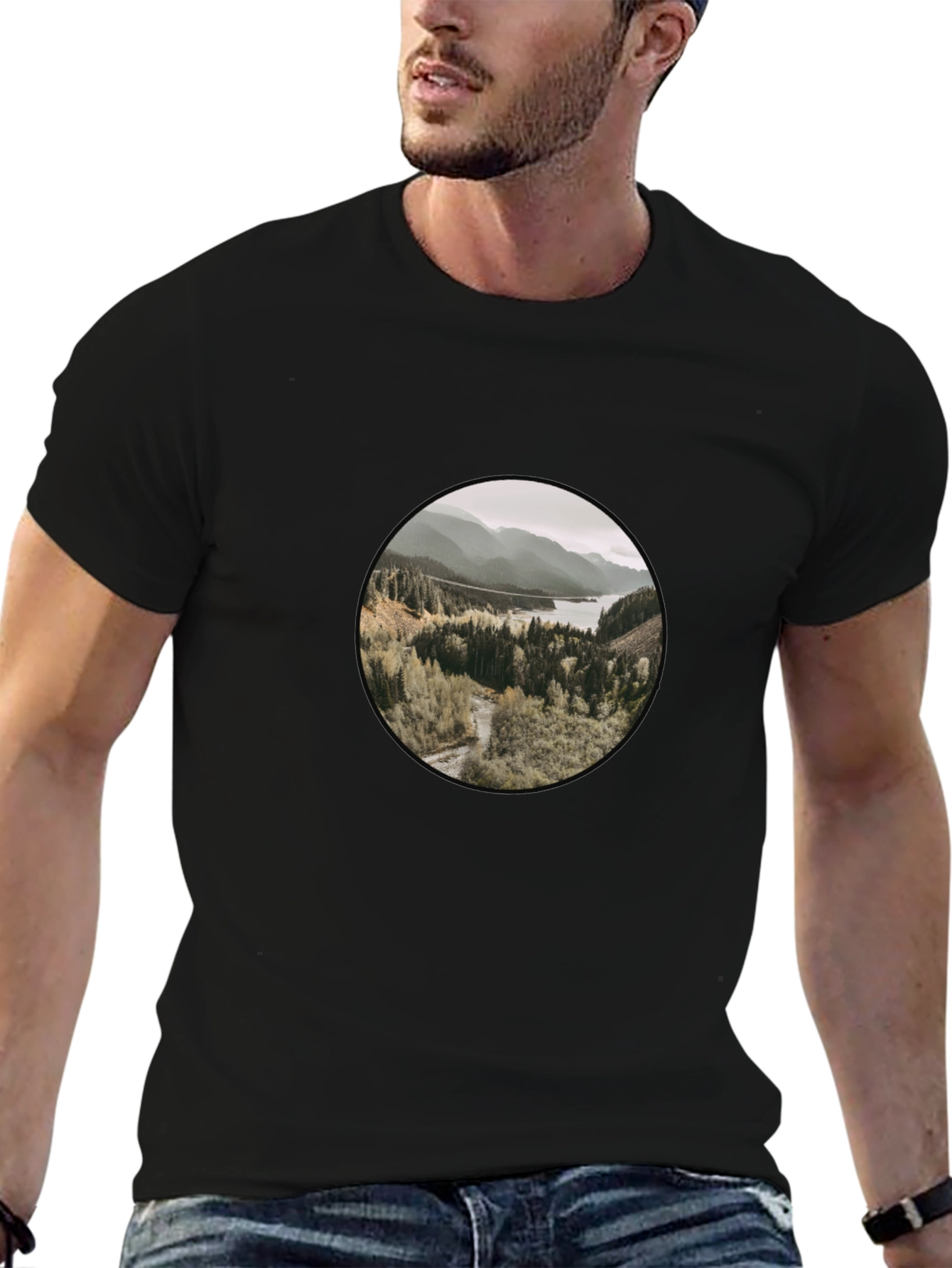 Black Nature Vista T-Shirt - Black Cotton Blend Casual Wear view 6