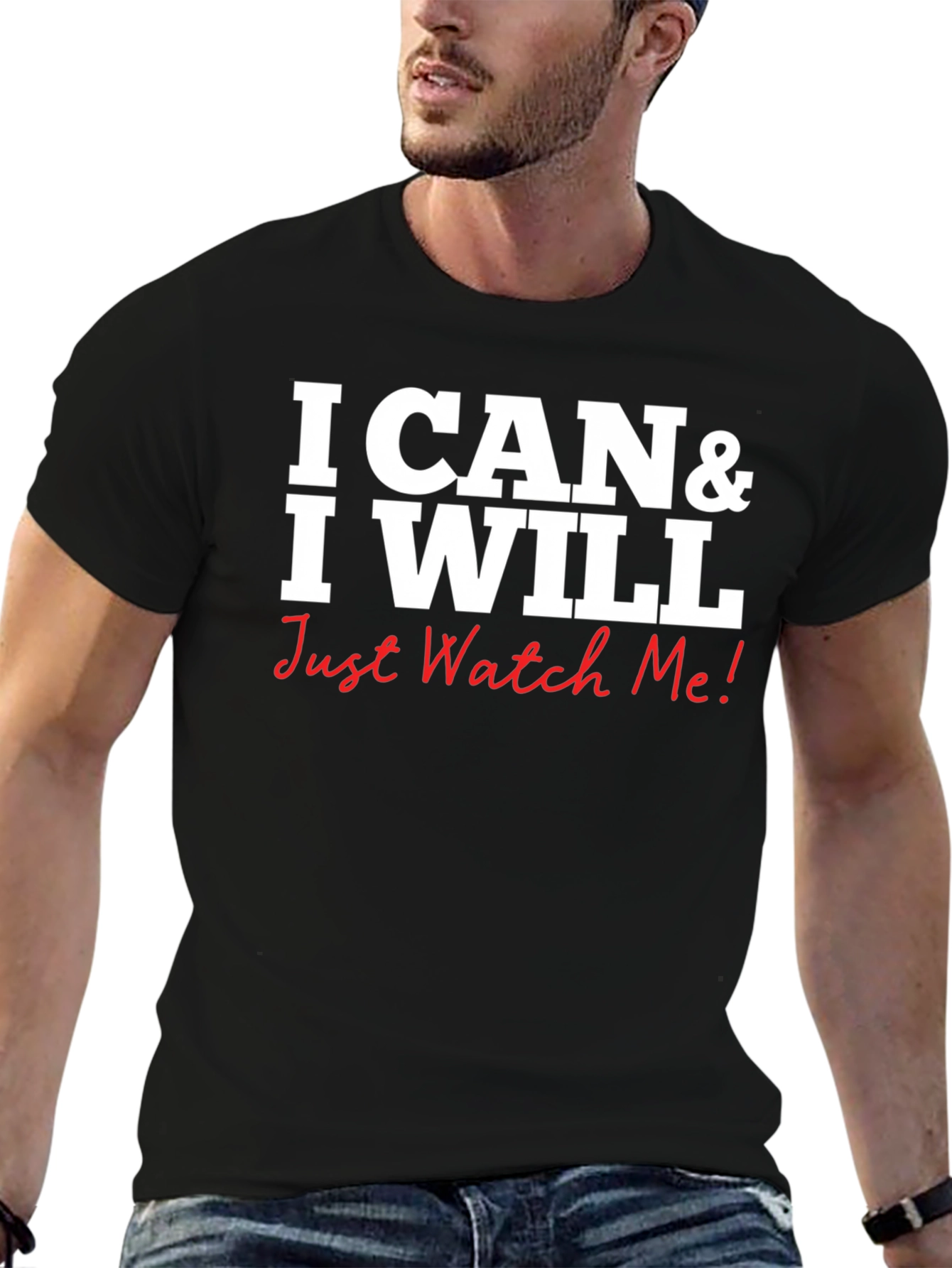 Black I Can & I Will Graphic Tee - Motivational Shirt view 6