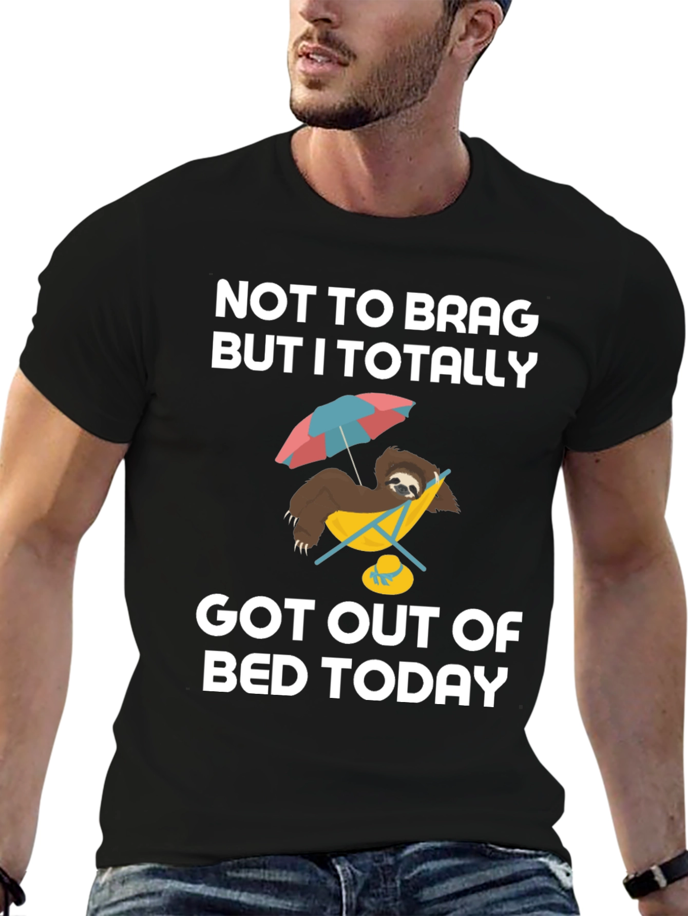 Black Funny Sloth T-Shirt - Got Out of Bed Today view 6