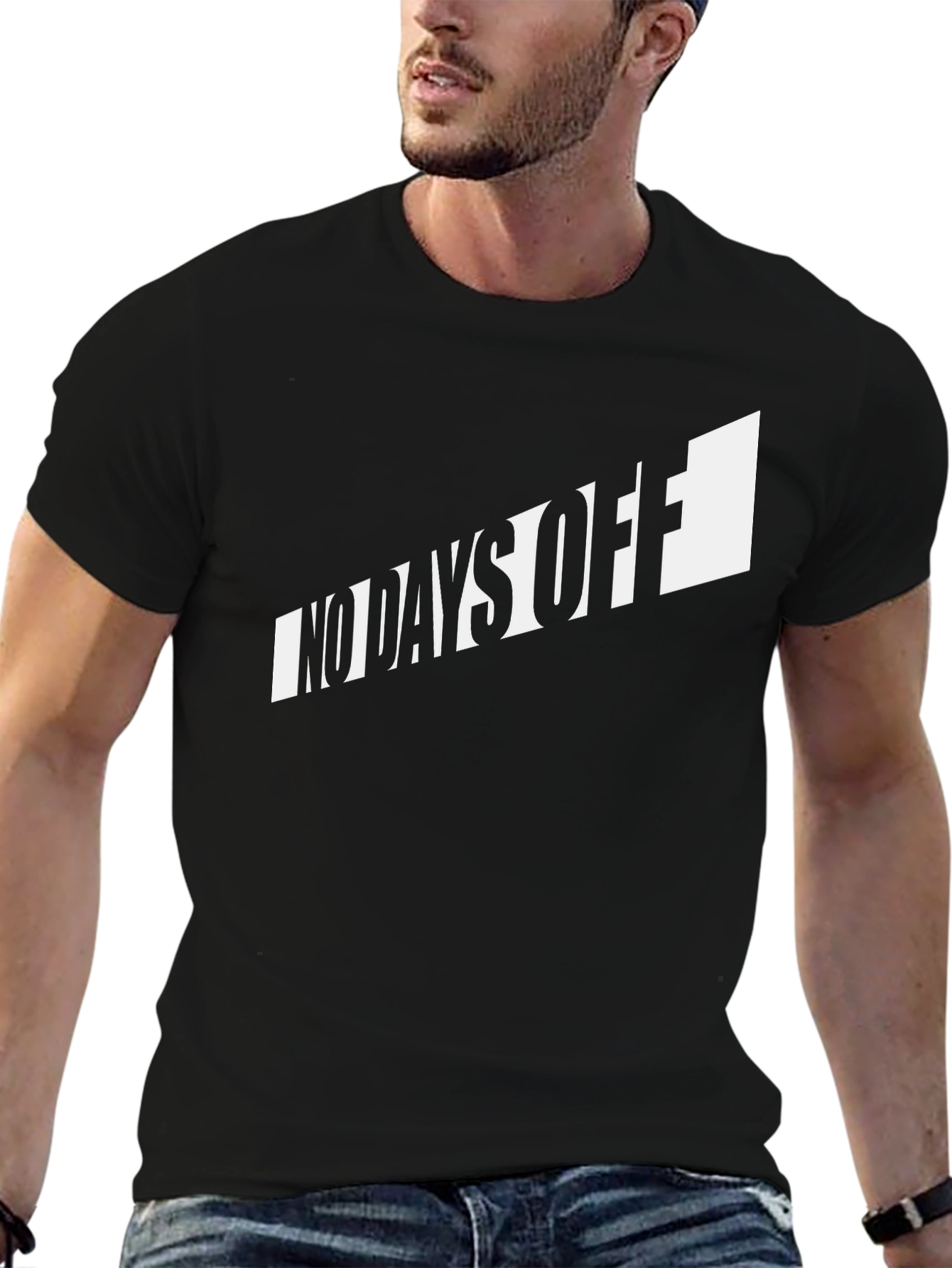 Black No Days Off Graphic Black T-Shirt view 6