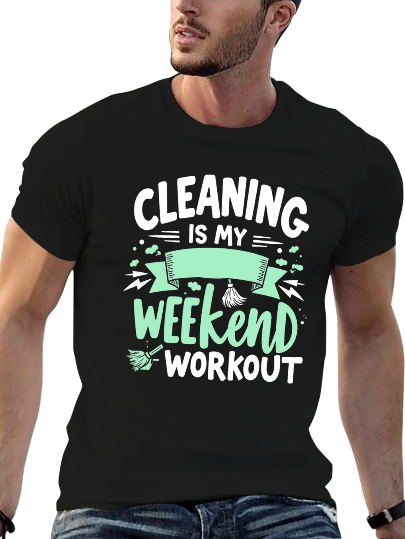 Black Cleaning is My Weekend Workout Graphic Tee view 6