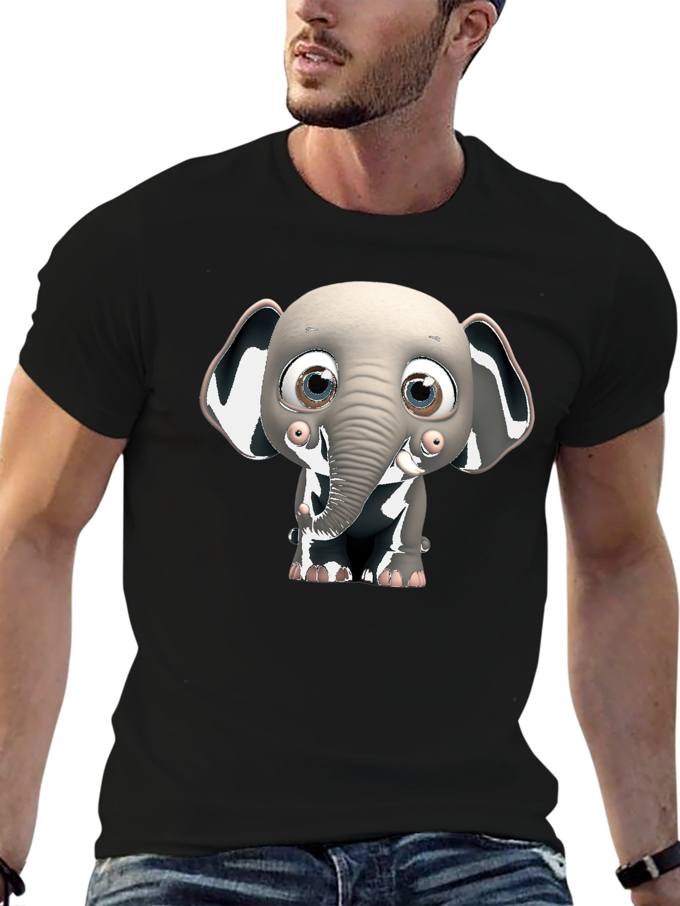 Black Cute Elephant Graphic Black T-Shirt view 6