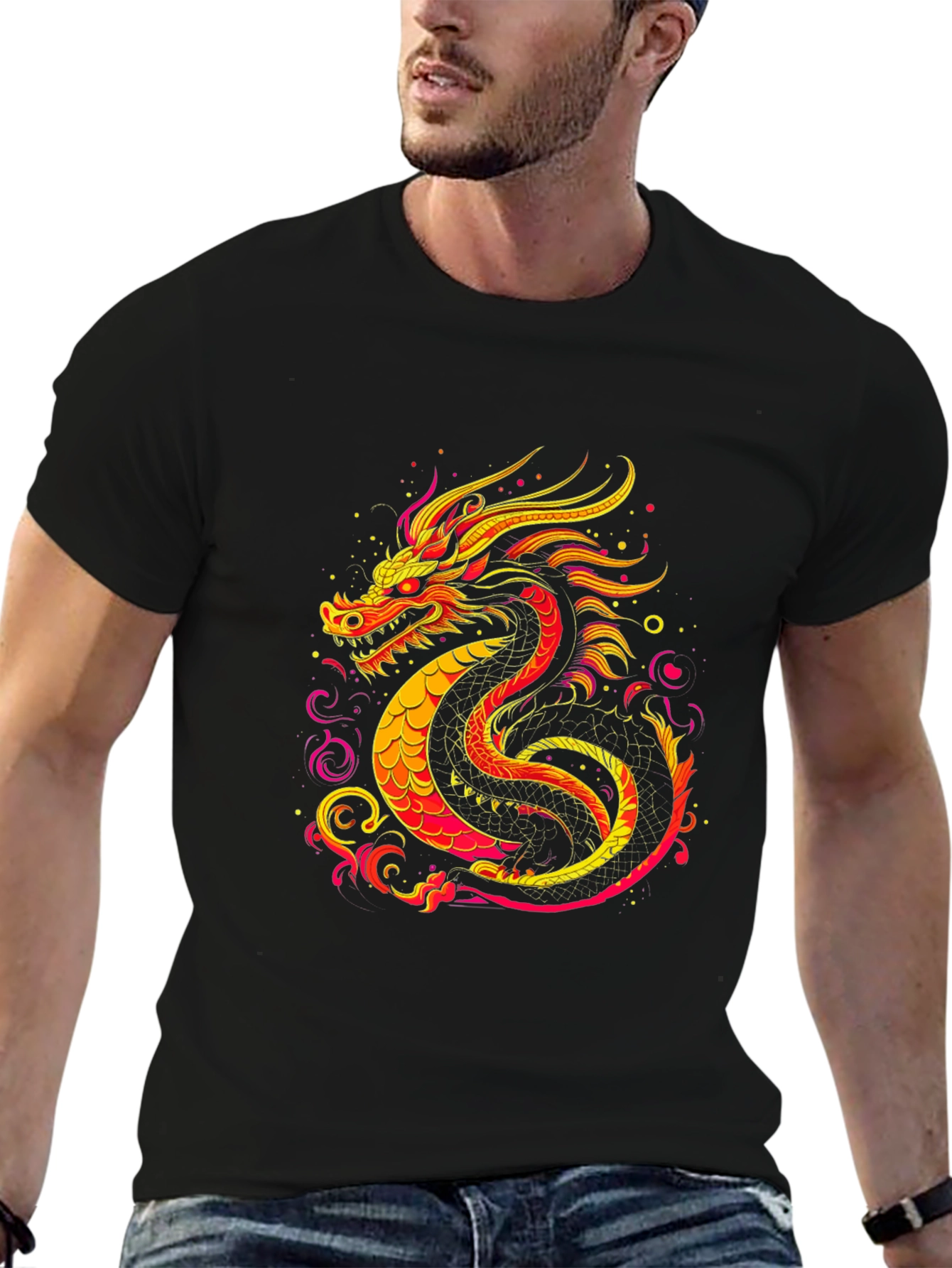 Black Fiery Dragon Graphic Tee - Bold Statement Shirt view 6