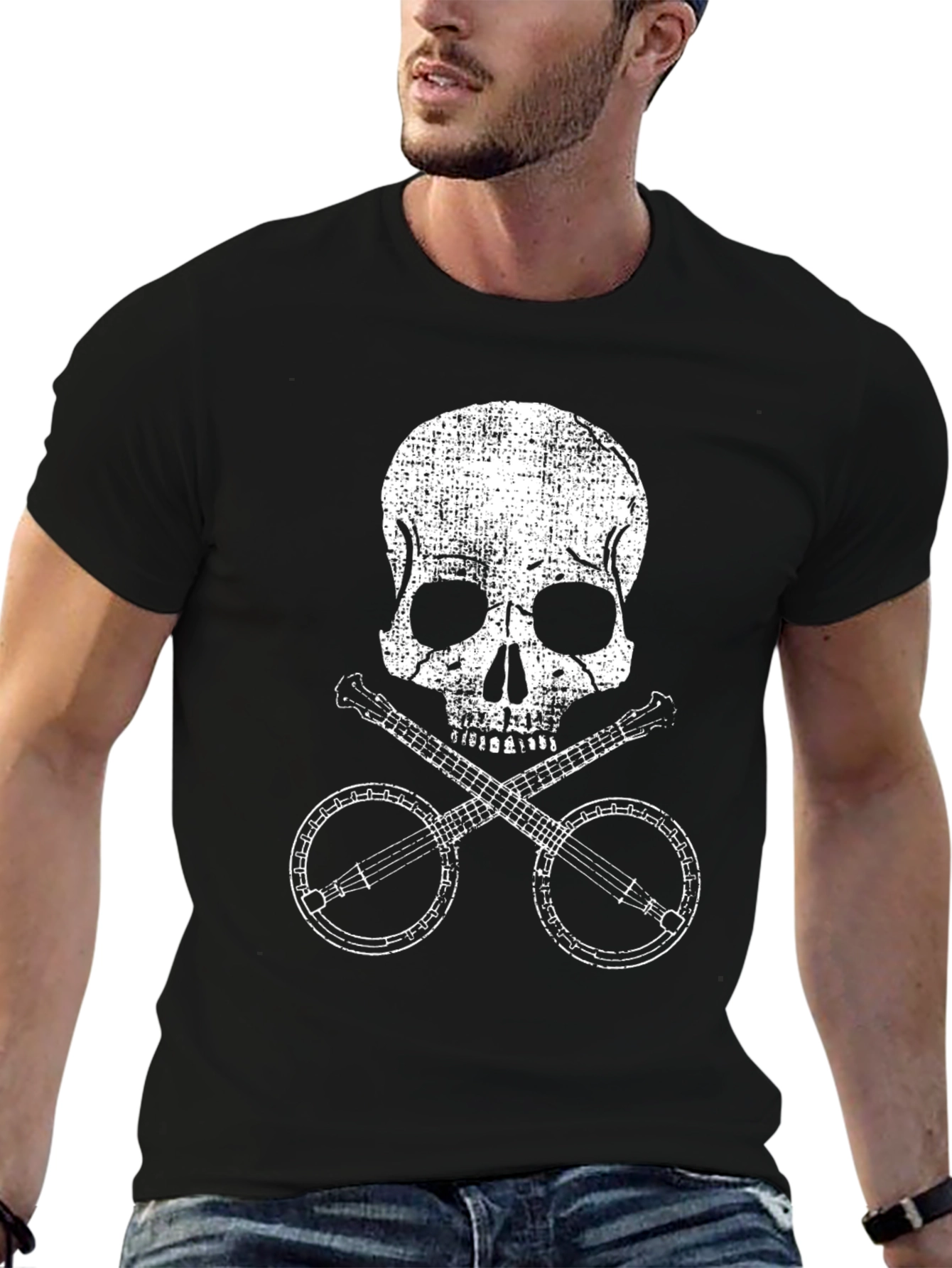Black Skull & Banjo T-Shirt - Vintage Music Tee view 6