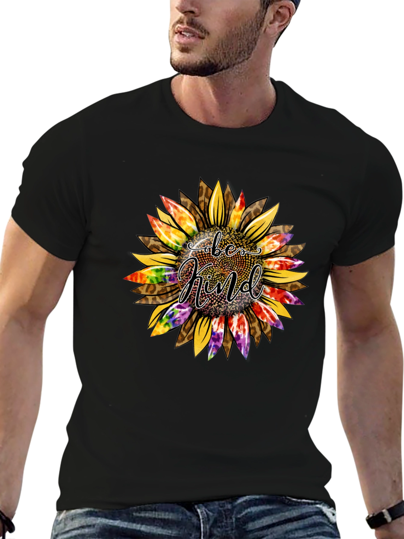 Black Be Kind Sunflower Graphic T-Shirt - Black view 6
