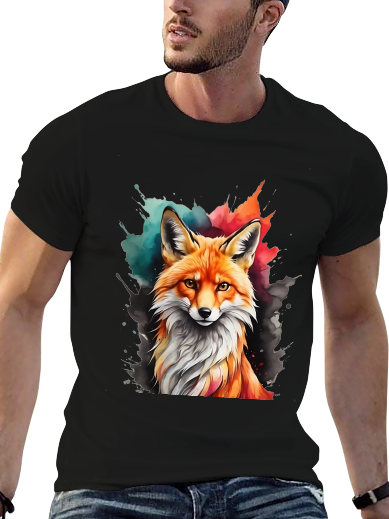 Black Watercolor Fox Graphic Tee view 6