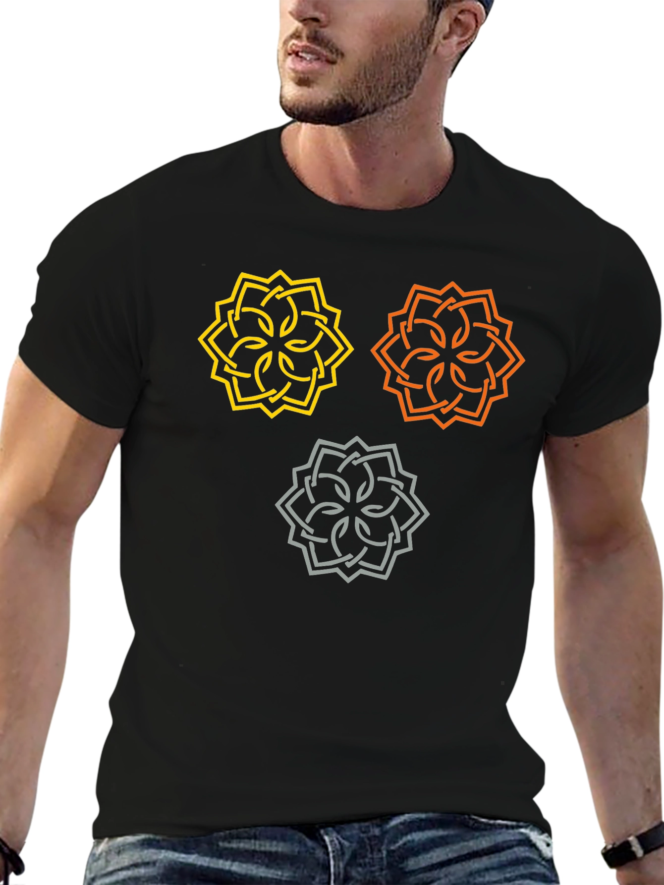 Black Geometric Knotwork Design T-Shirt view 6