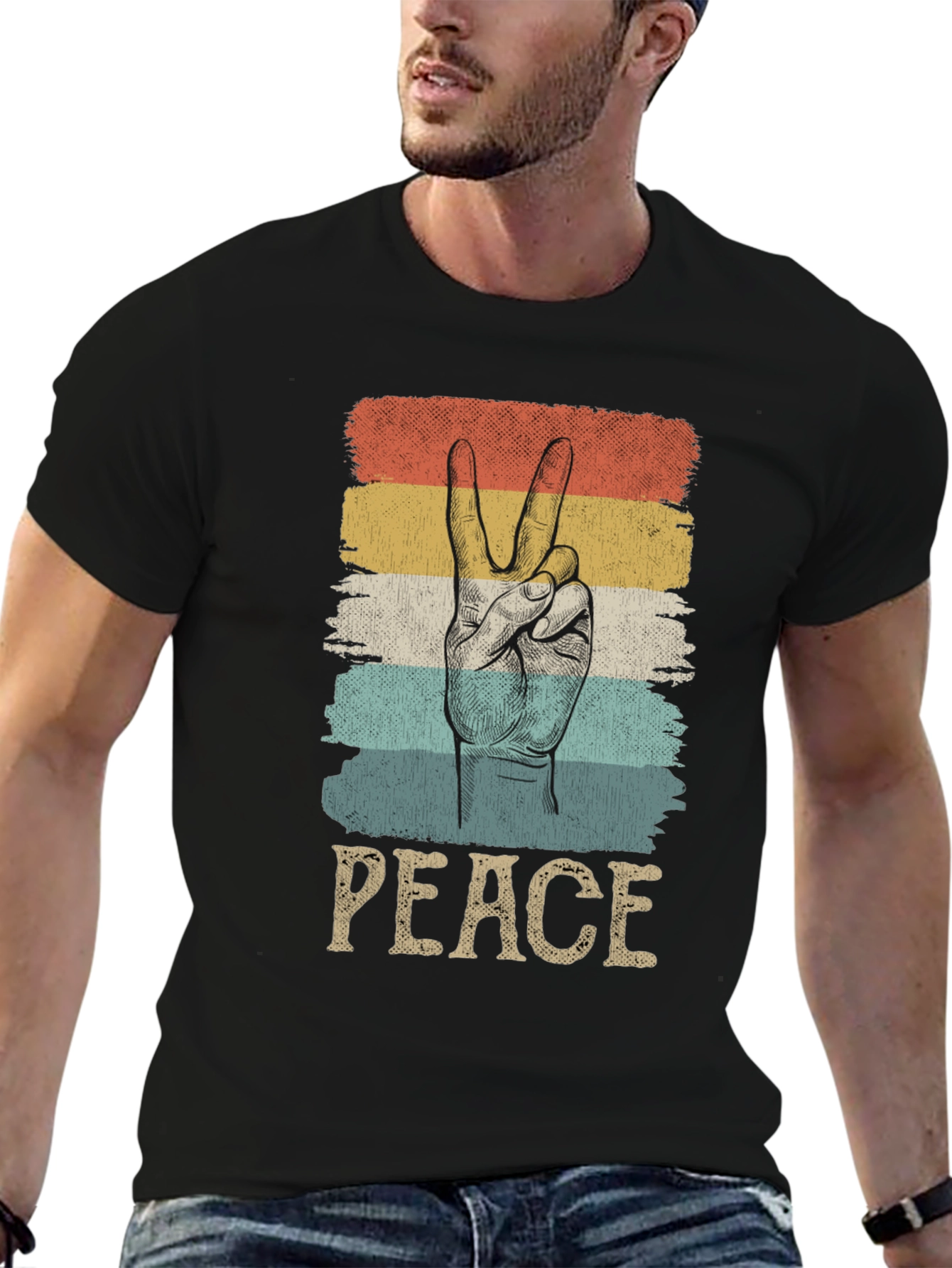 Black Retro Peace Sign T-Shirt view 6