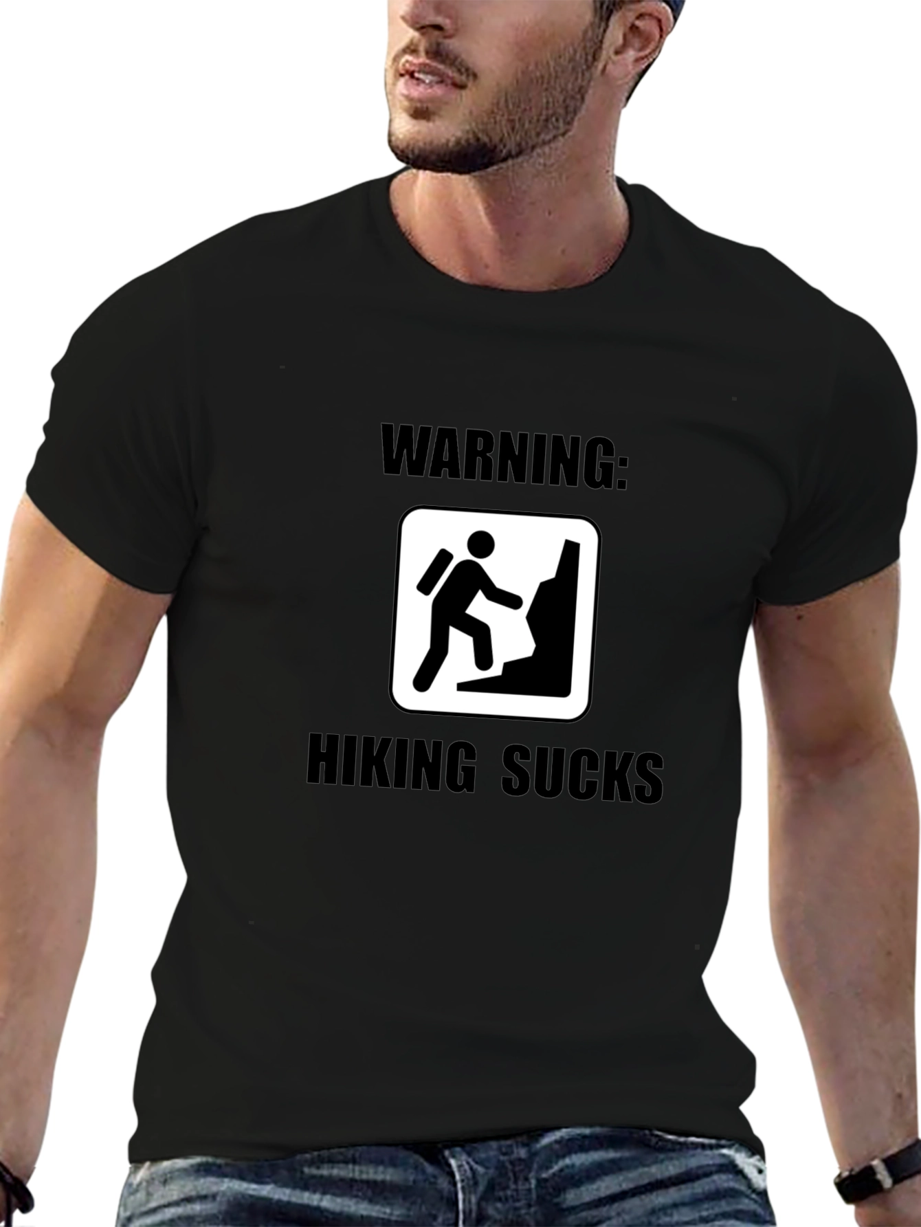 Black Warning: Hiking Sucks Black T-Shirt view 6